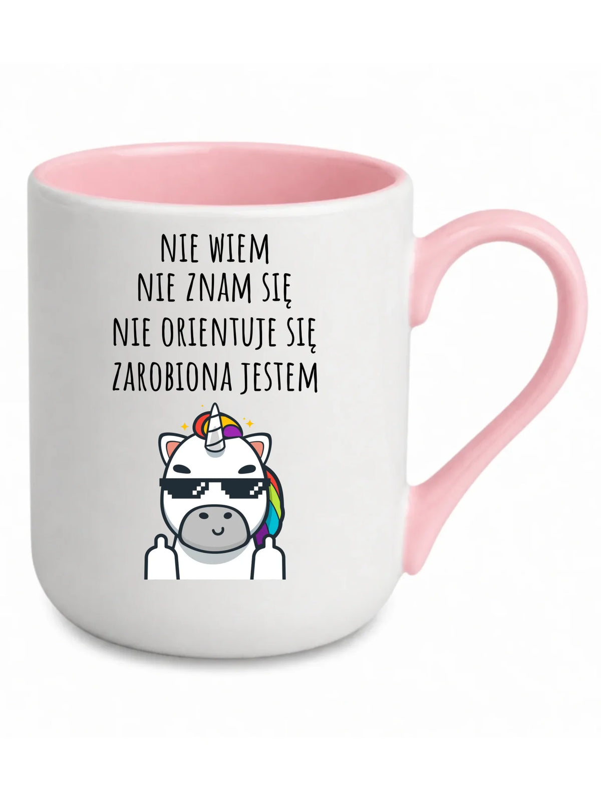 Śmieszny kubek elegant z napisem - Nie wiem, nie znam się, zarobiona jestem DZ05