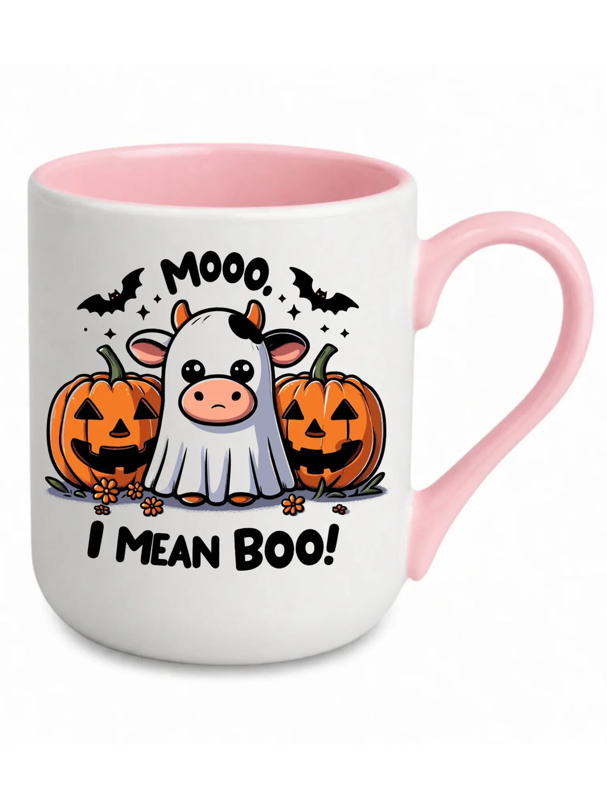 Kubek elegant na Halloween - Mooo I mean Boo! - z dynią i duchem HL14