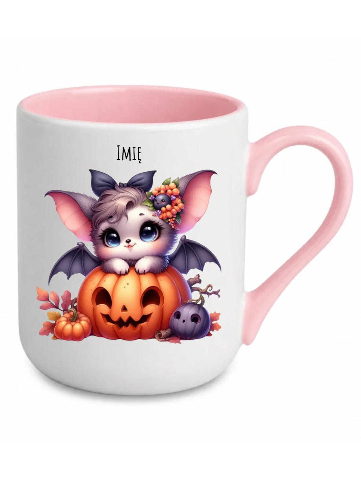 Kubek elegant halloweenowy - Uroczy nietoperz z dynią - personalizowany HL08