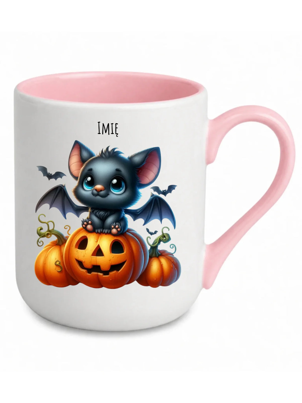 Kubek elegant na halloween - Słodki nietoperz z dynią - personalizowany HL09