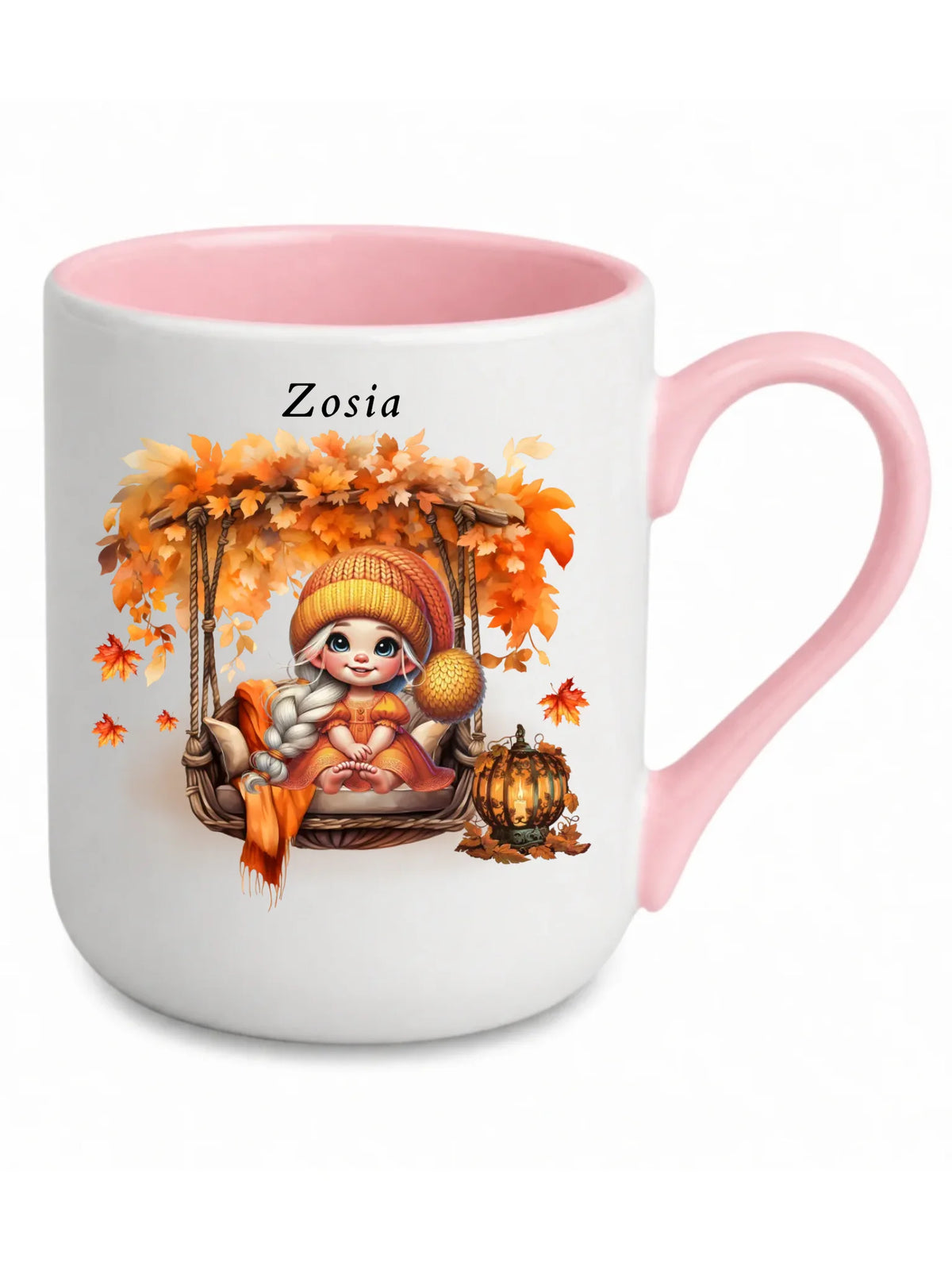 Kubek elegant jesieniara - Dziewczynka z liśćmi - personalizowany JS17