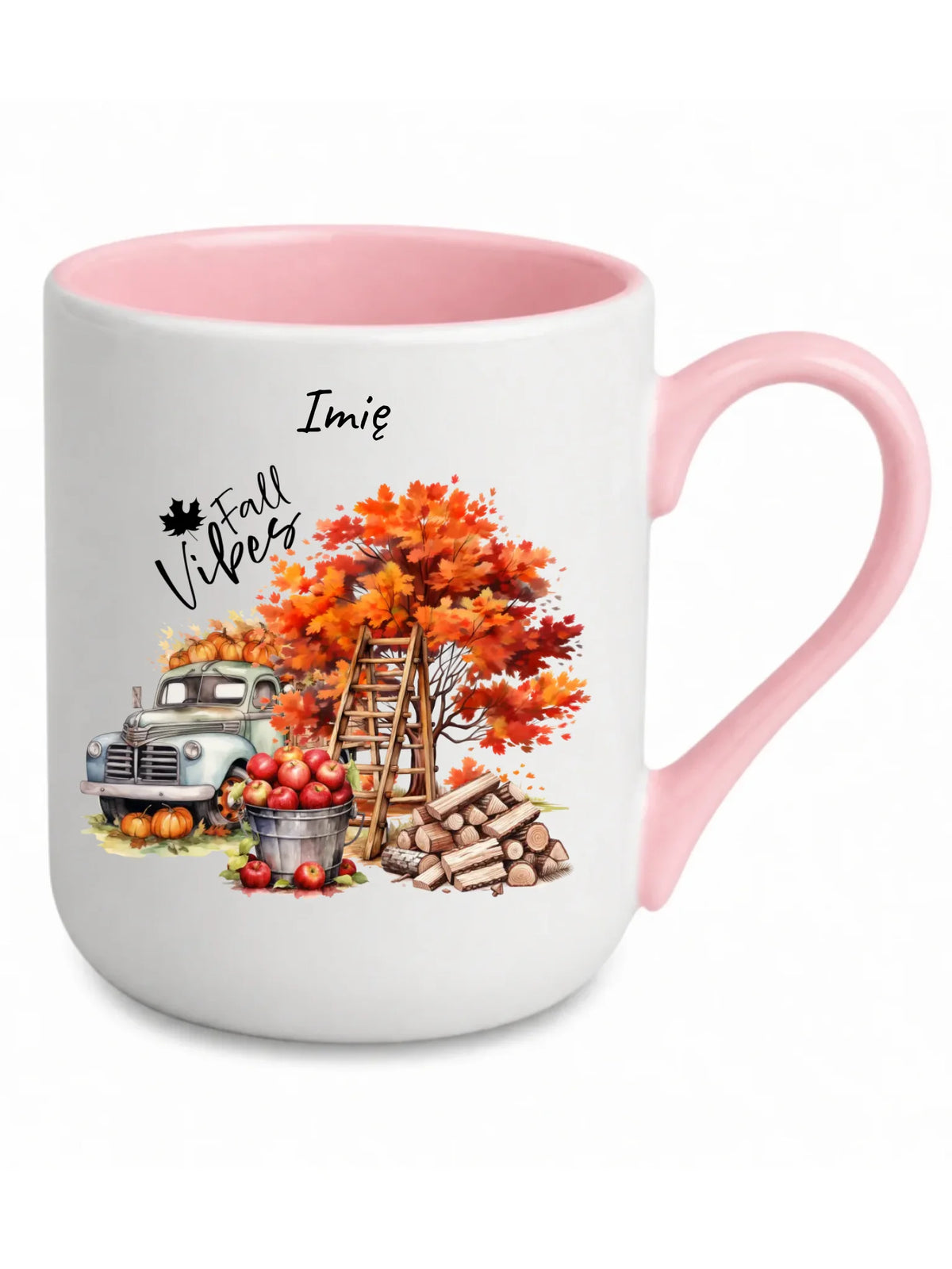Kubek elegant jesienny – Vintage auto dynie i jabłka – personalizowany JS07