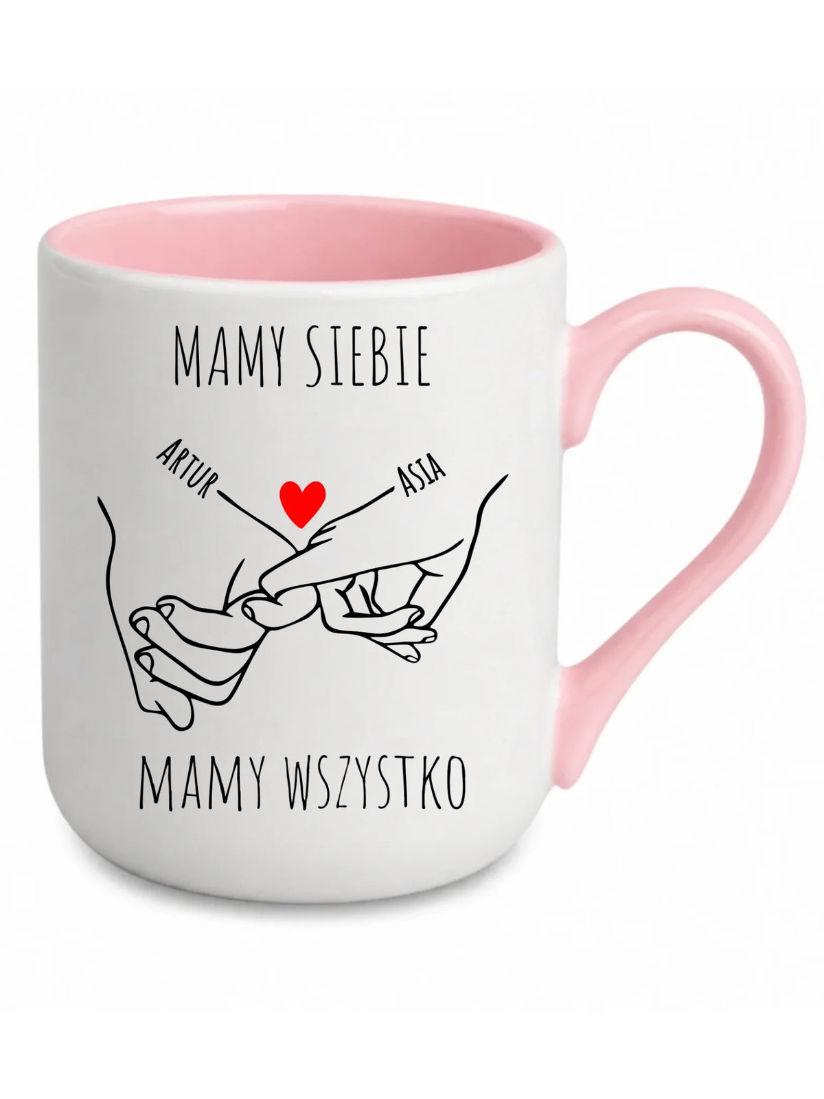 Kubek elegant dla par - Zaplecione ręce mamy siebie mamy wszystko - personalizowany W63