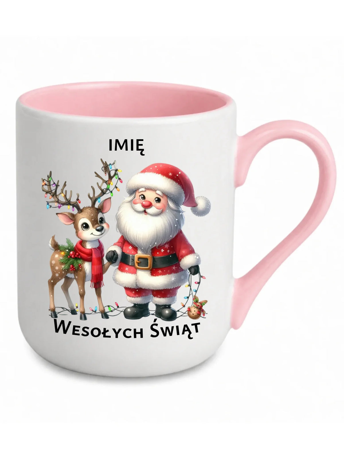Kubek elegant świąteczny - Mikołaj z reniferem - personalizowany BN09