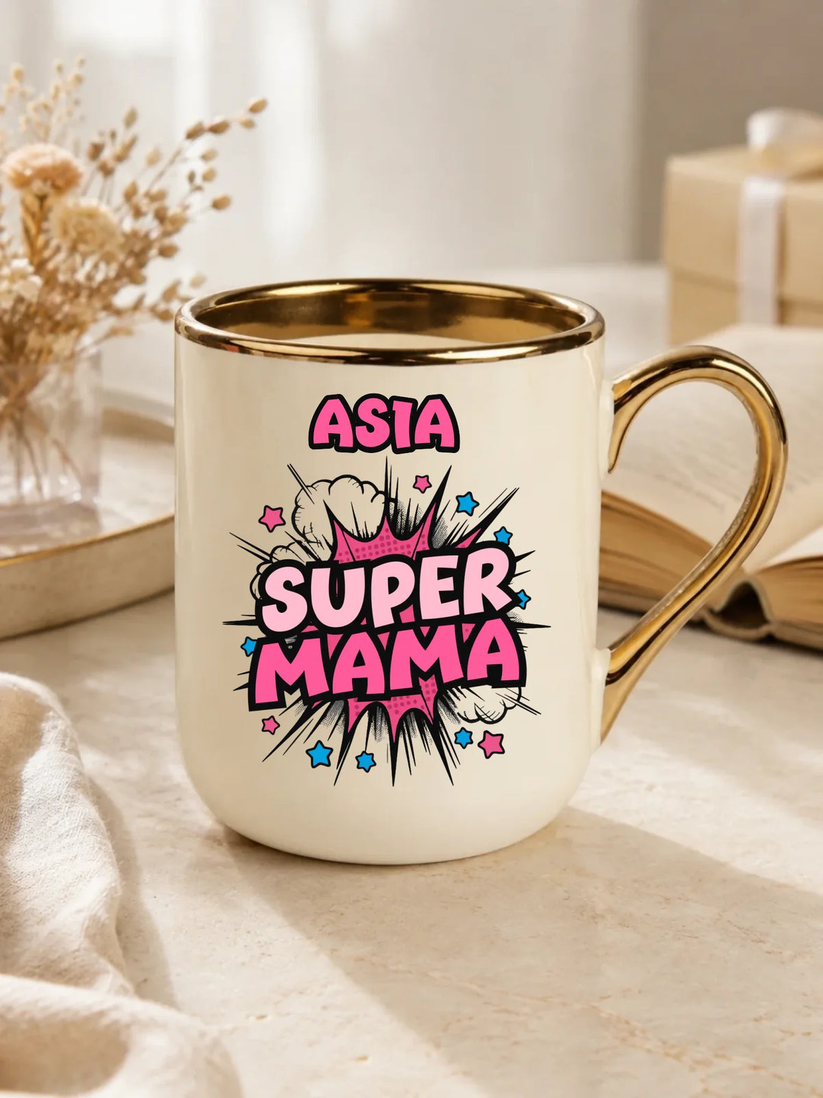 Kubek elegant dla mamy z imieniem - Super Mama - personalizowany DM24