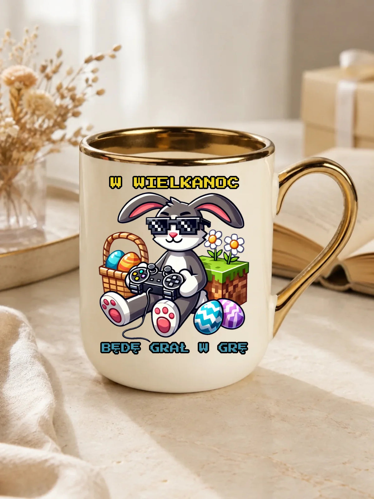 Kubek elegant Wielkanocny - Zajączek w stylu Minecraft Gamer WN22