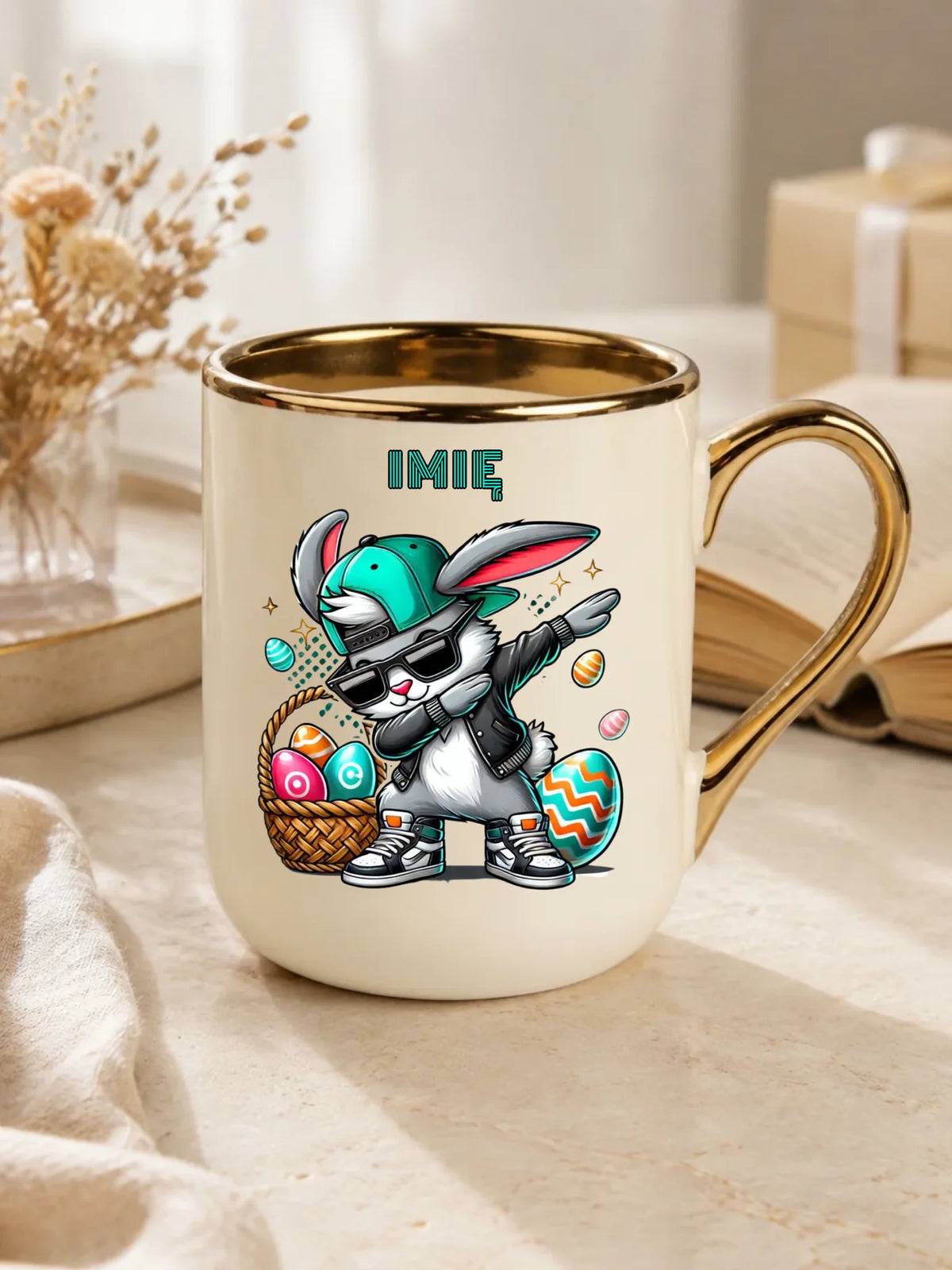 Kubek elegant wielkanocny - Zajączek Dab dance - personalizowany WN09