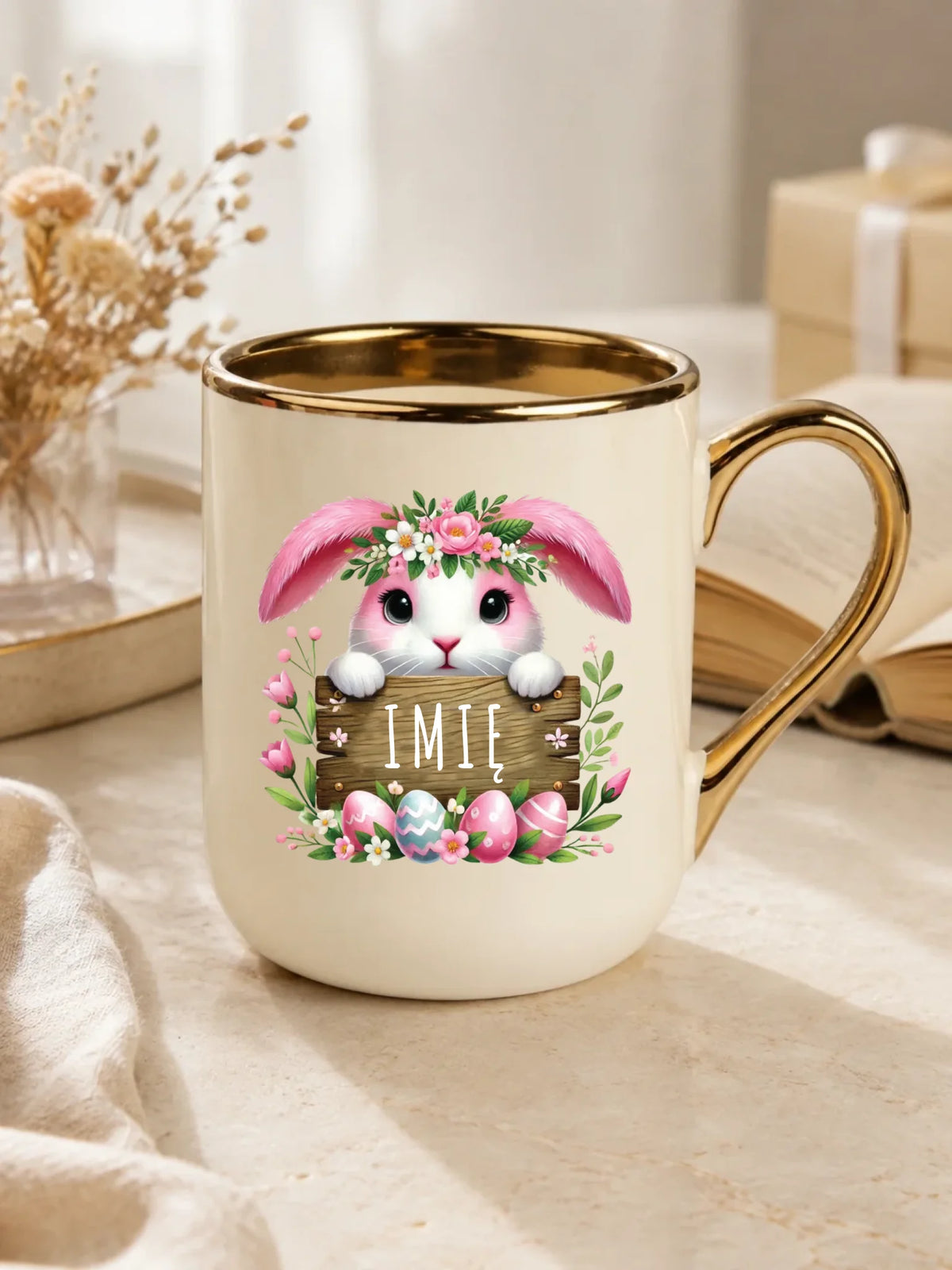 Kubek elegant na Wielkanoc - Różowy Zajączek - Prezent personalizowany WN07