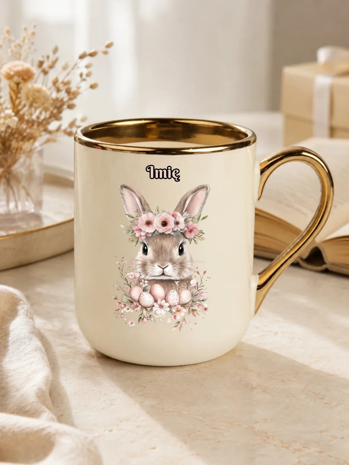 Kubek elegant na Wielkanoc - Zajączek Boho - Prezent personalizowany WN05