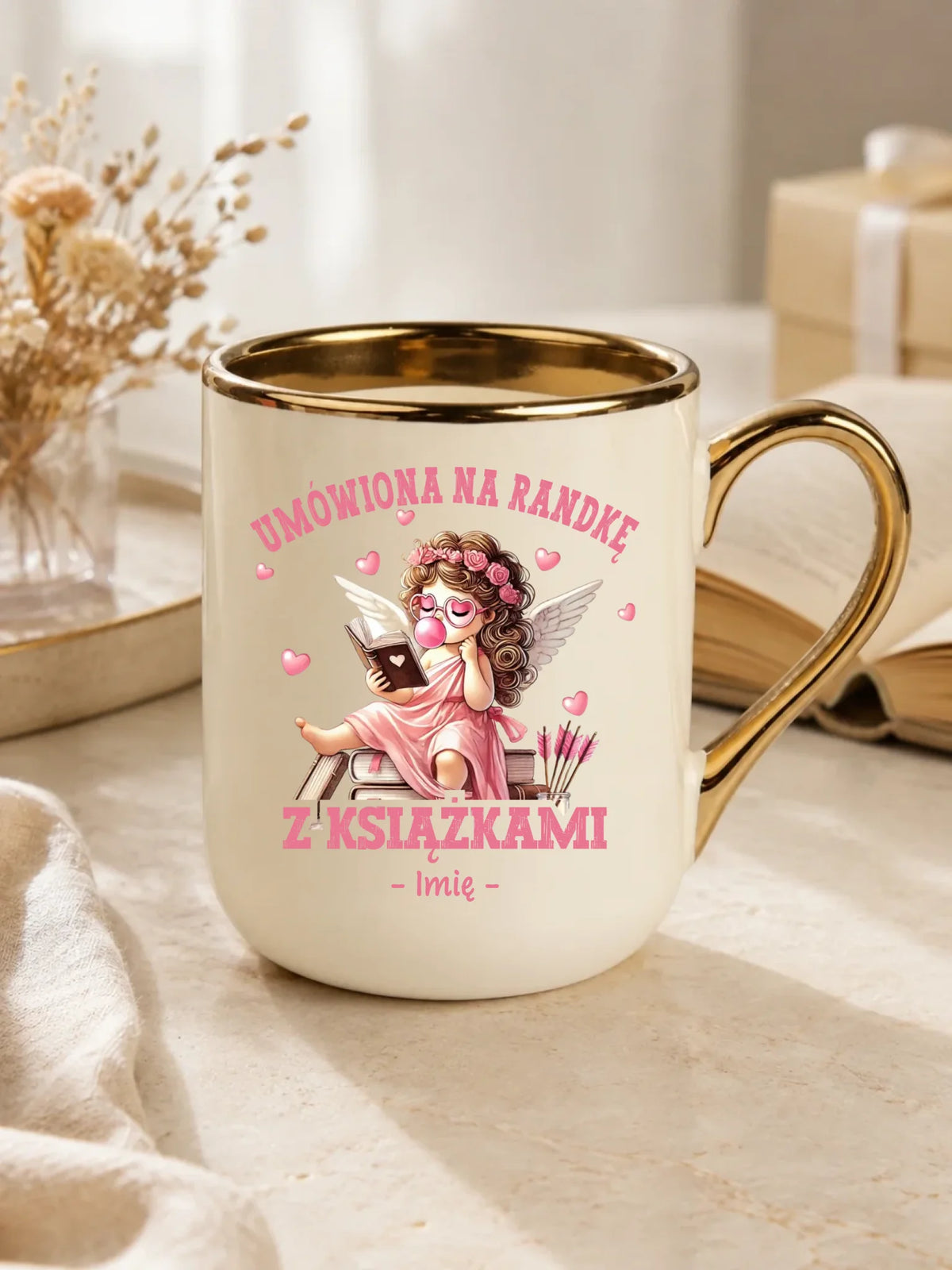 Kubek elegant dla czytelniczki – Umówiona na randkę z książkami - personalizowany W19