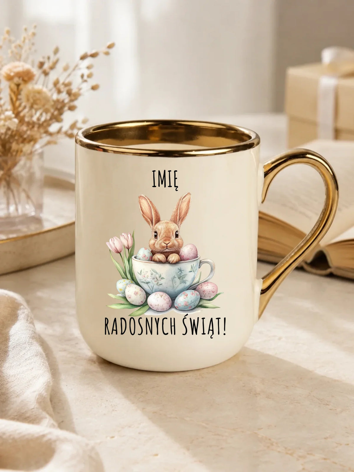 Kubek elegant na Wielkanoc - Zajączek radosnych świąt - personalizowany WN01