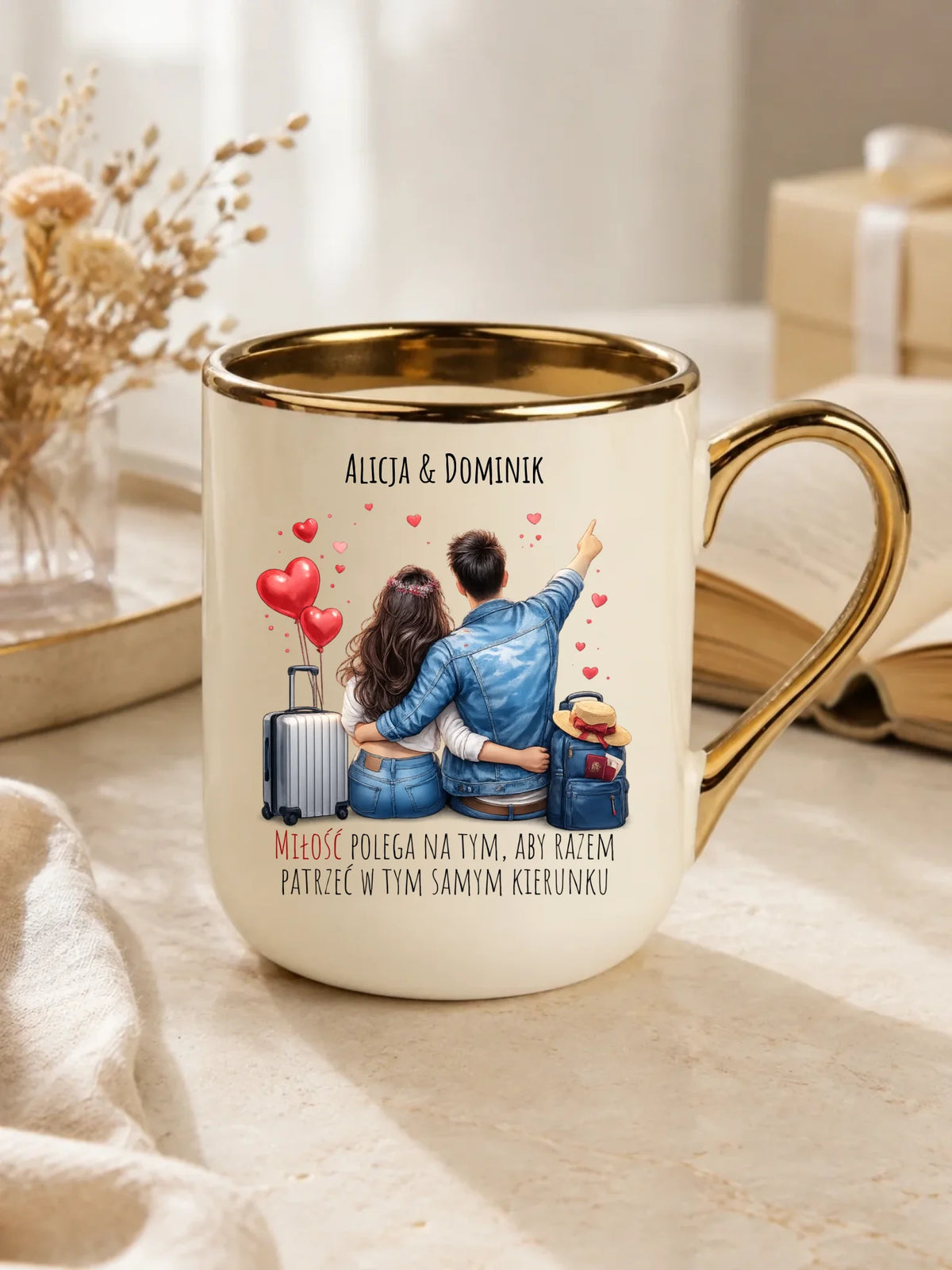 Kubek elegant dla par - Para w podróży miłość - personalizowany W12