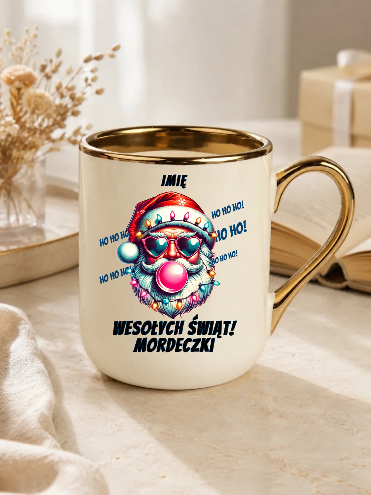 Kubek elegant świąteczny - Mikołaj Wesołych Świąt Mordeczki - personalizowany BN17