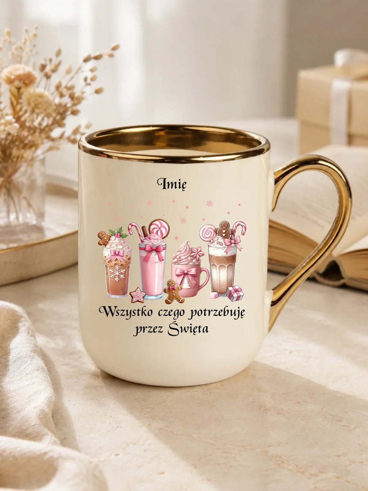 Kubek elegant świąteczny - Zimowa kawa Wszystko czego potrzebuję przez Święta - personalizowany BN46