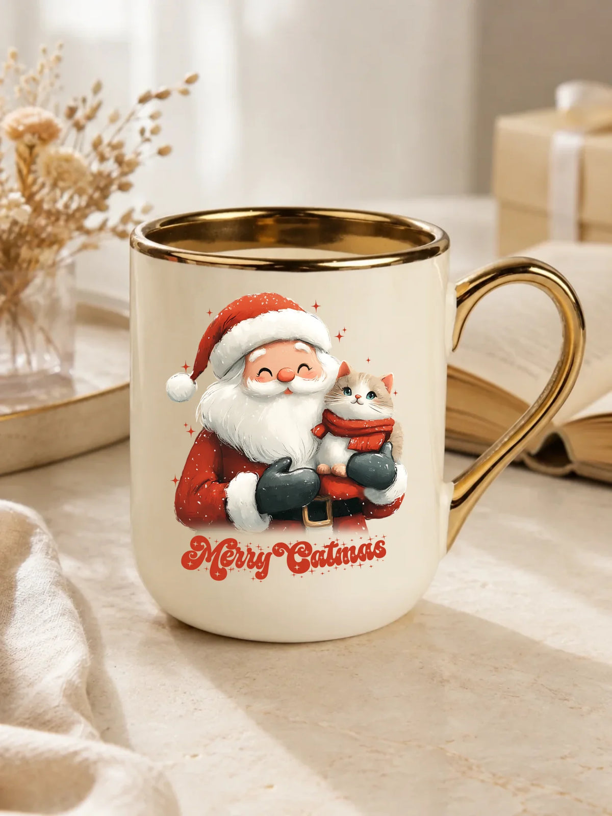 Kubek elegant świąteczny - prezent dla kociary - Merry Catmas BN38