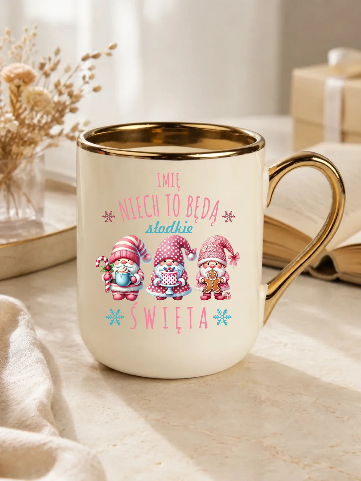 Kubek elegant świąteczny - Skrzaty Słodkie Święta - personalizowany BN57
