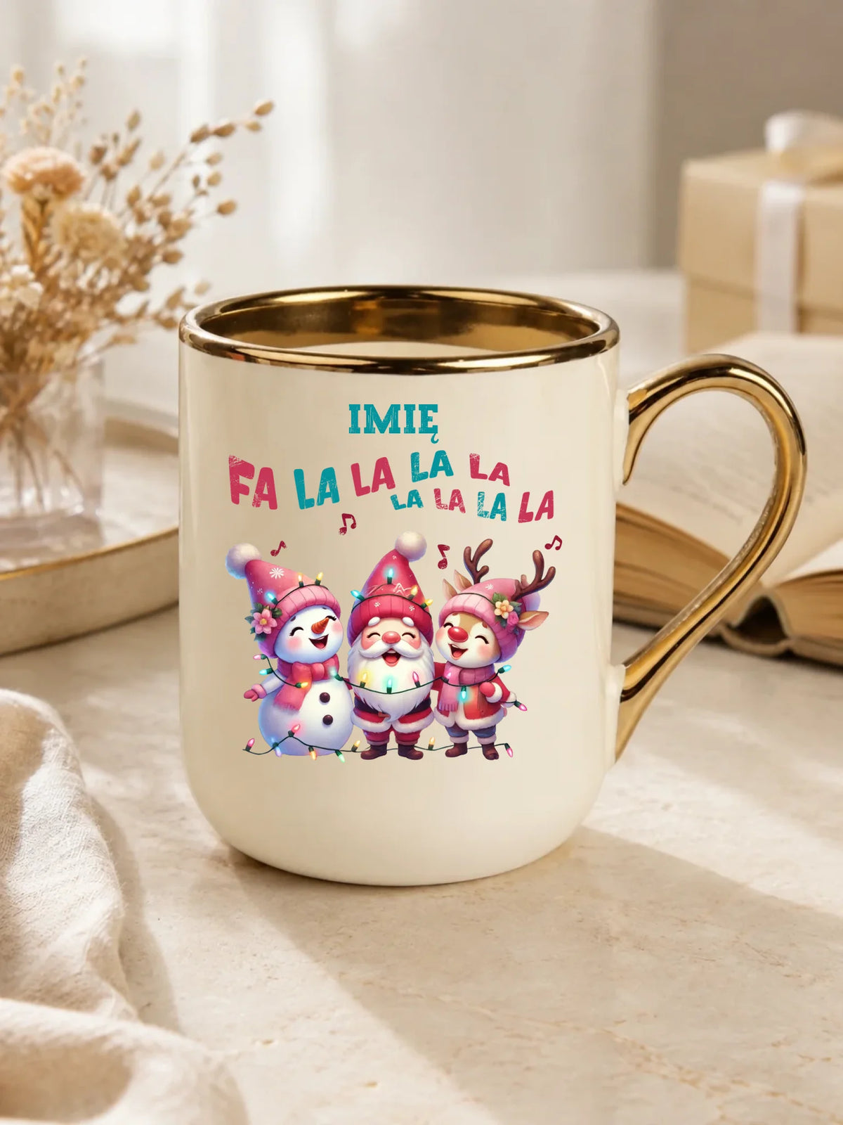 Kubek elegant świąteczny - Fa la la la - personalizowany BN51