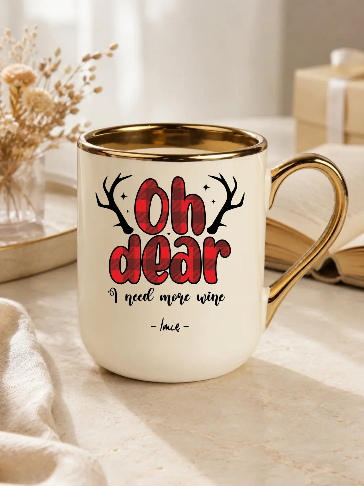 Kubek elegant świąteczny - Oh dear I need more wine - personalizowany BN63