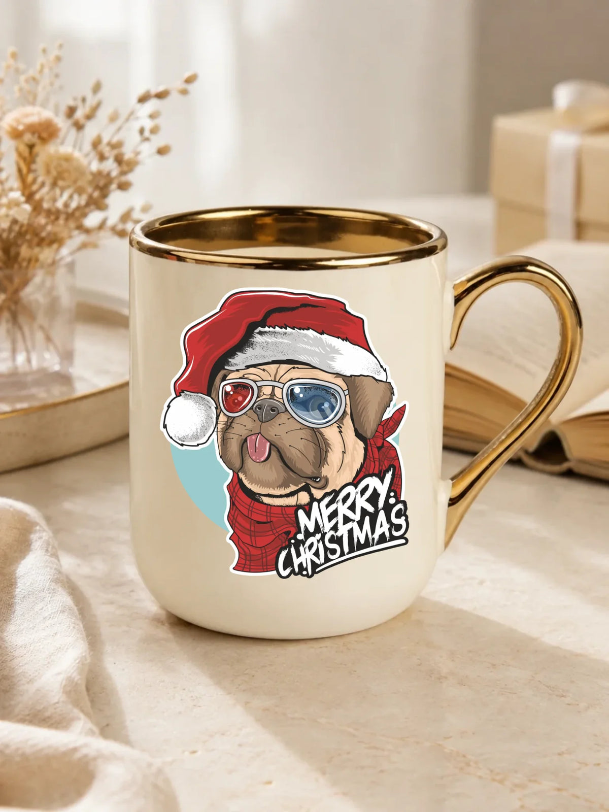 Kubek elegant świąteczny - Mops Merry Christmas BN62