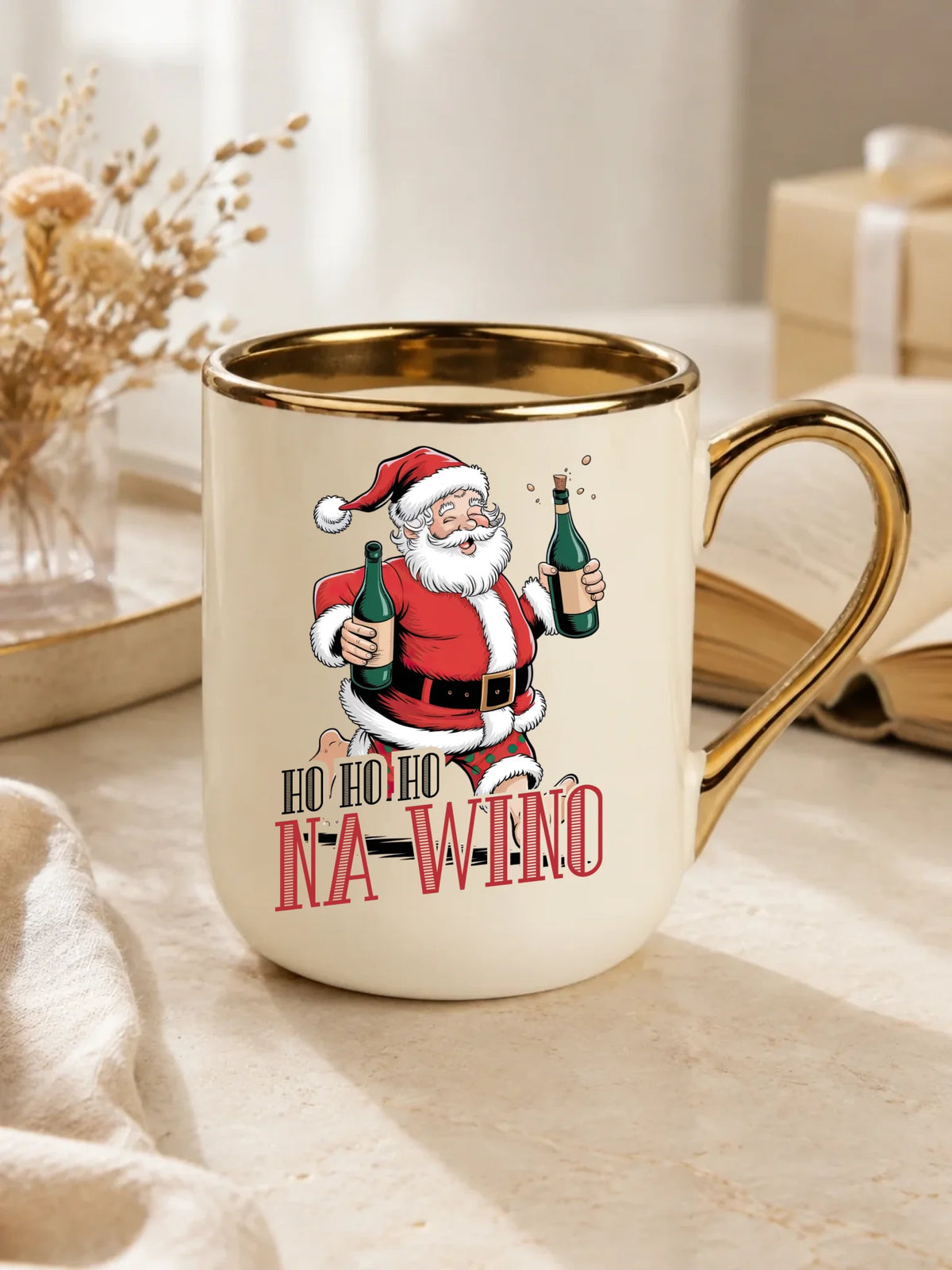 Kubek elegant świąteczny - Mikołaj Ho ho ho na wino BN61