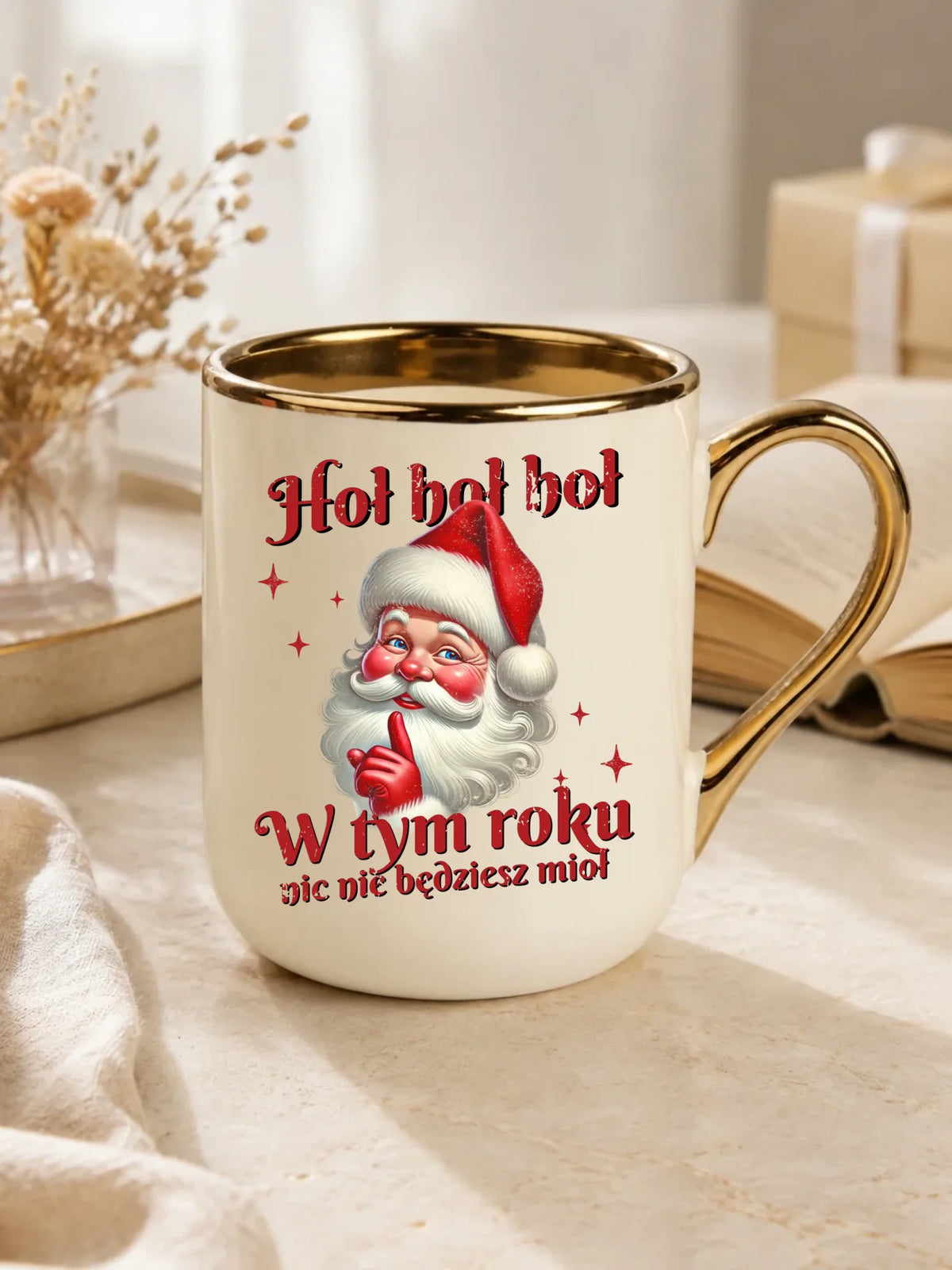 Kubek elegant świąteczny - Mikołaj Hoł hoł nic nie będziesz mioł BN66