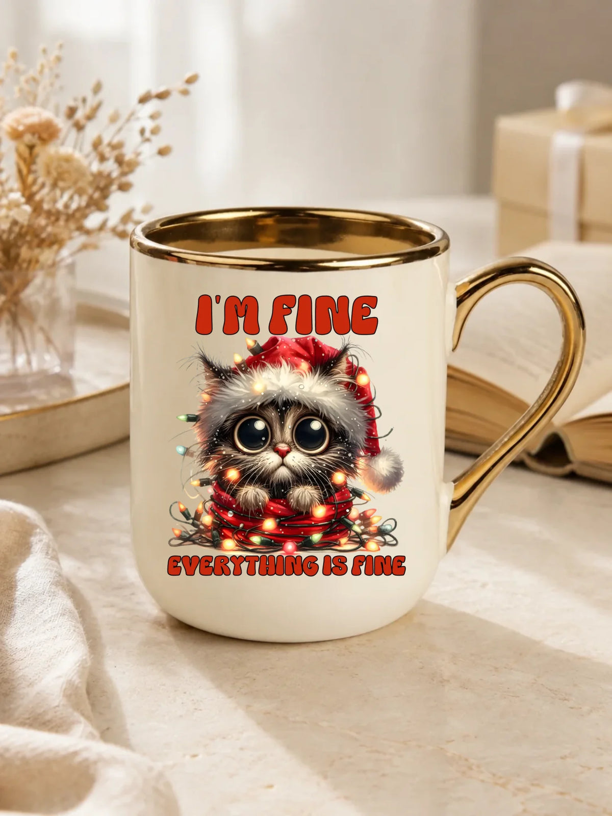 Kubek elegant świąteczny - Kotek I'm fine everything is fine BN67