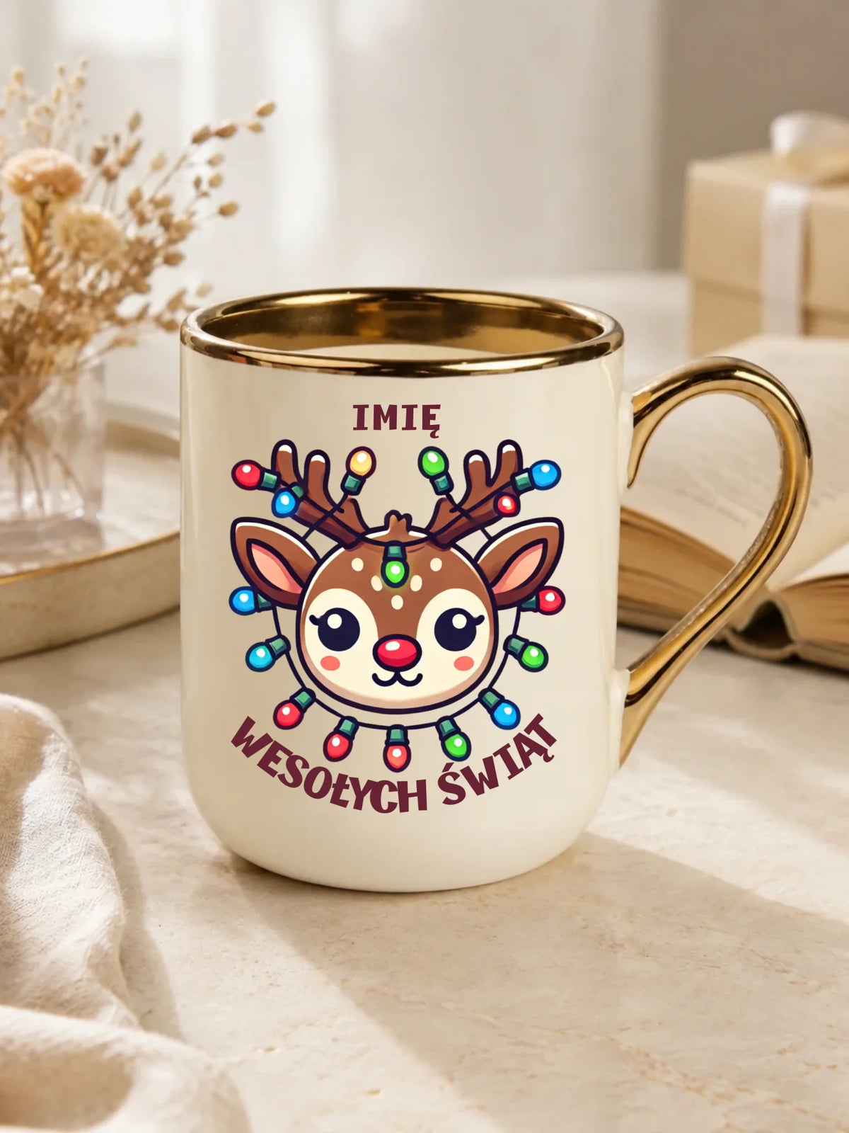 Kubek elegant świąteczny - Renifer Wesołych Świąt - personalizowana BN72