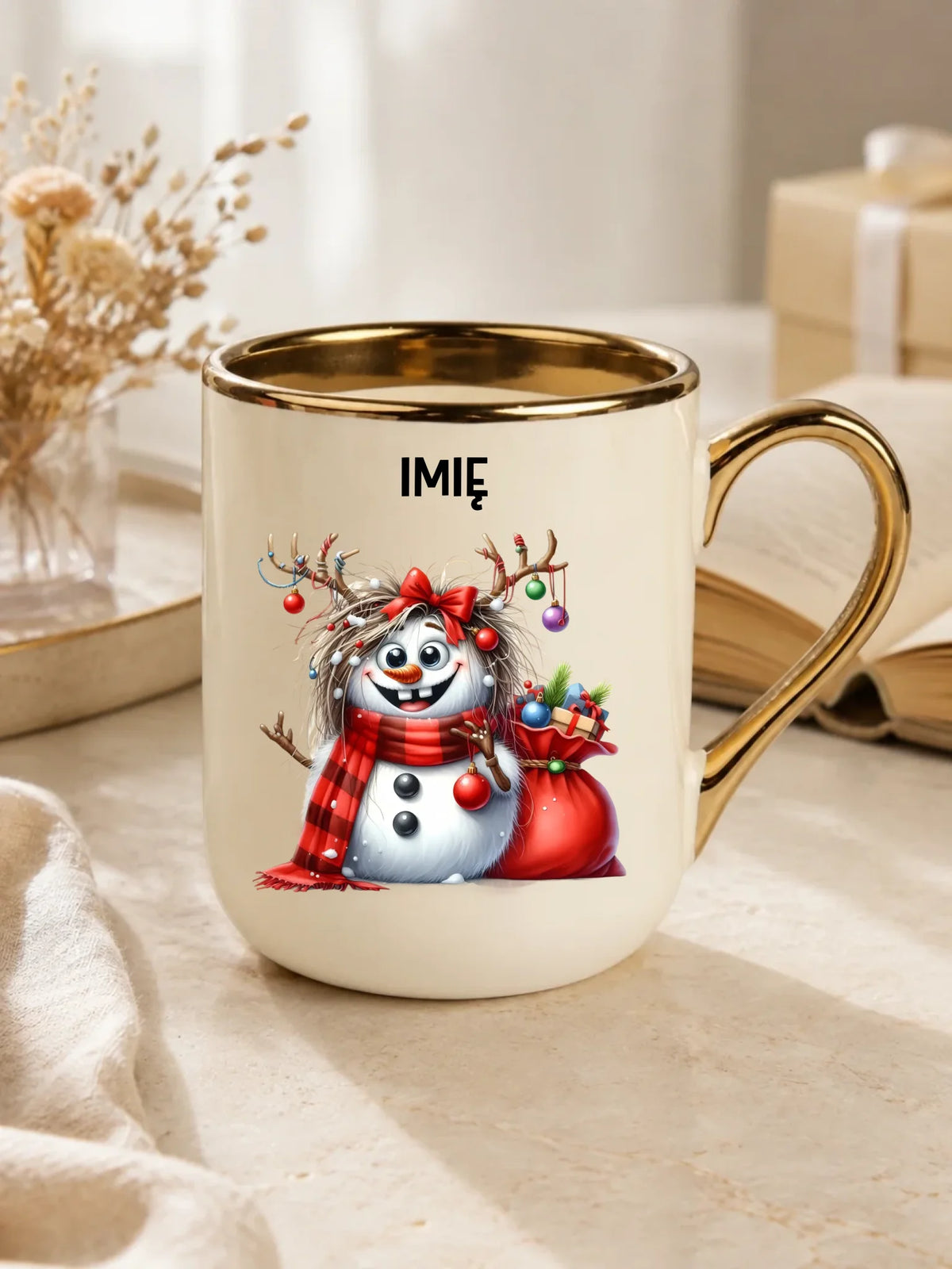 Kubek elegant świąteczny - Bałwanek - personalizowany BN70