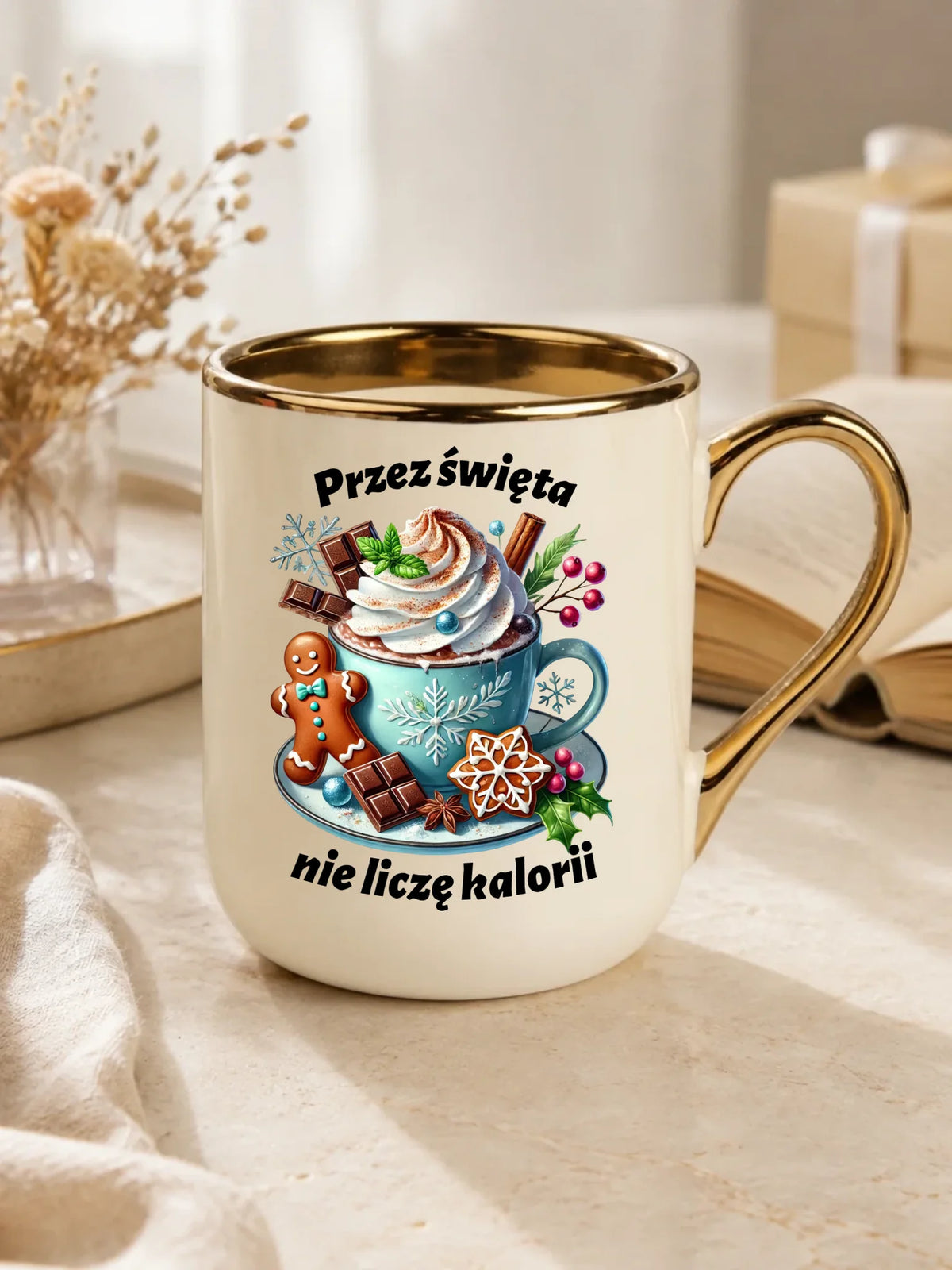 Kubek elegant świąteczny - Przez święta nie liczę kalorii BN31