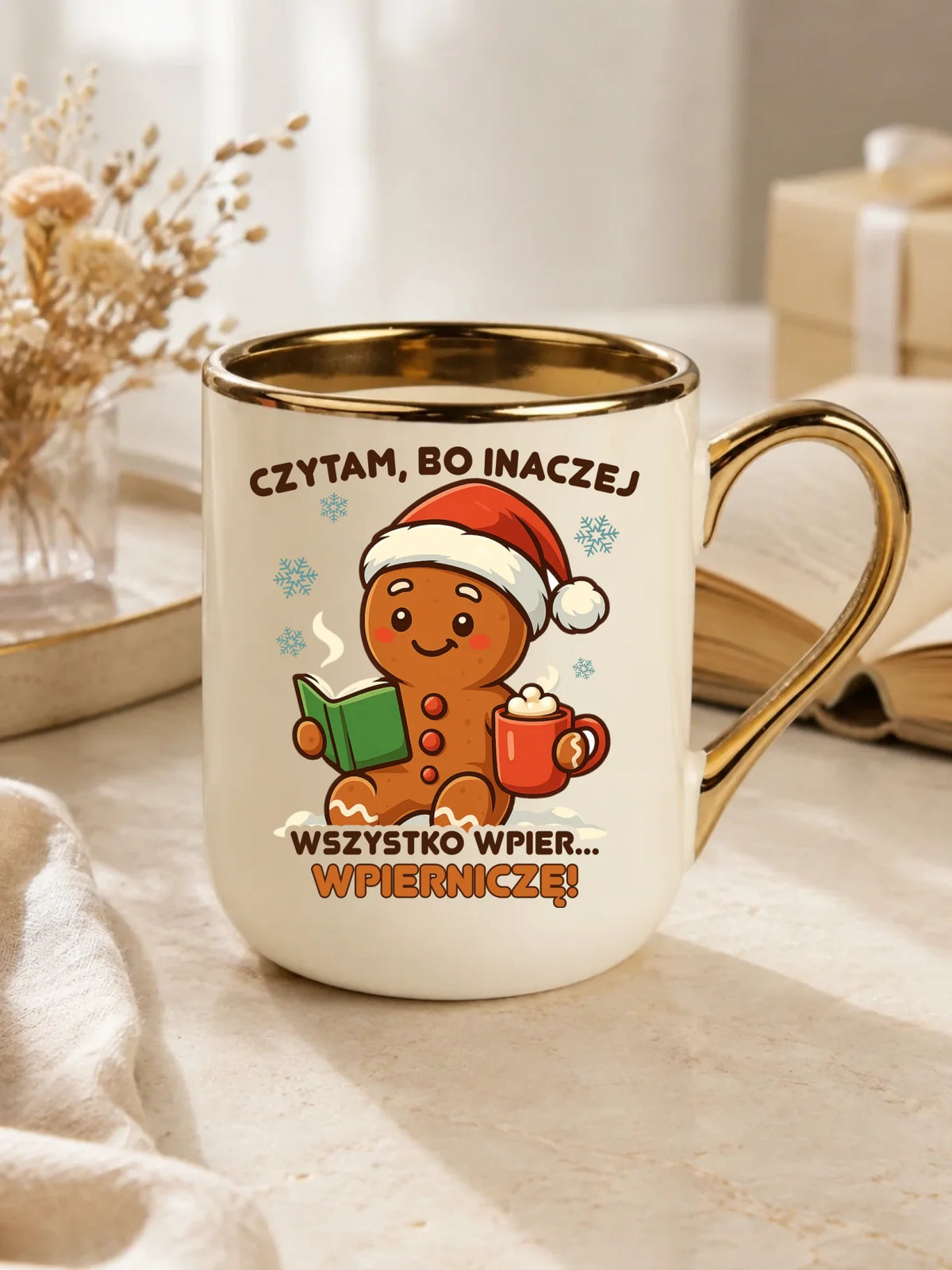 Kubek elegant świąteczny - Czytam, bo inaczej wszystko wpier... wpierniczę BN79