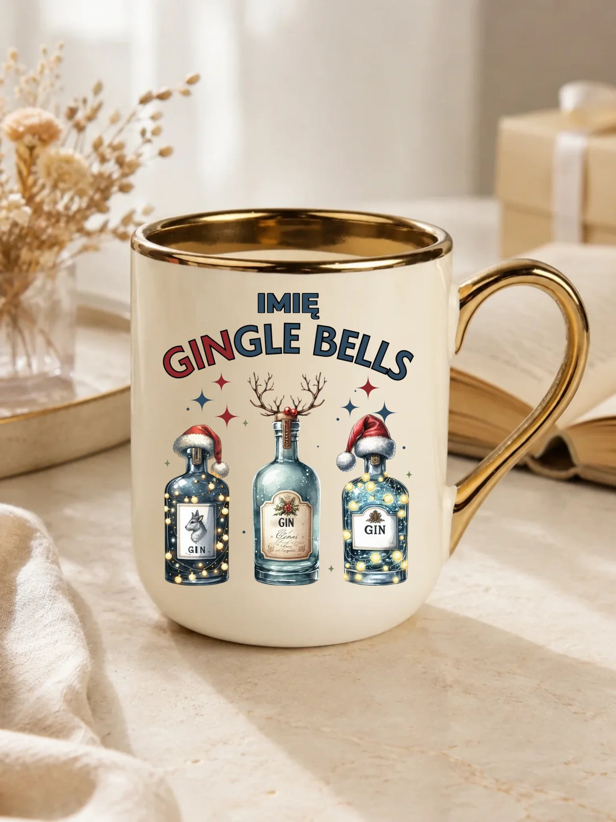 Kubek elegant świąteczny - Gin Gingle bells - personalizowany BN68