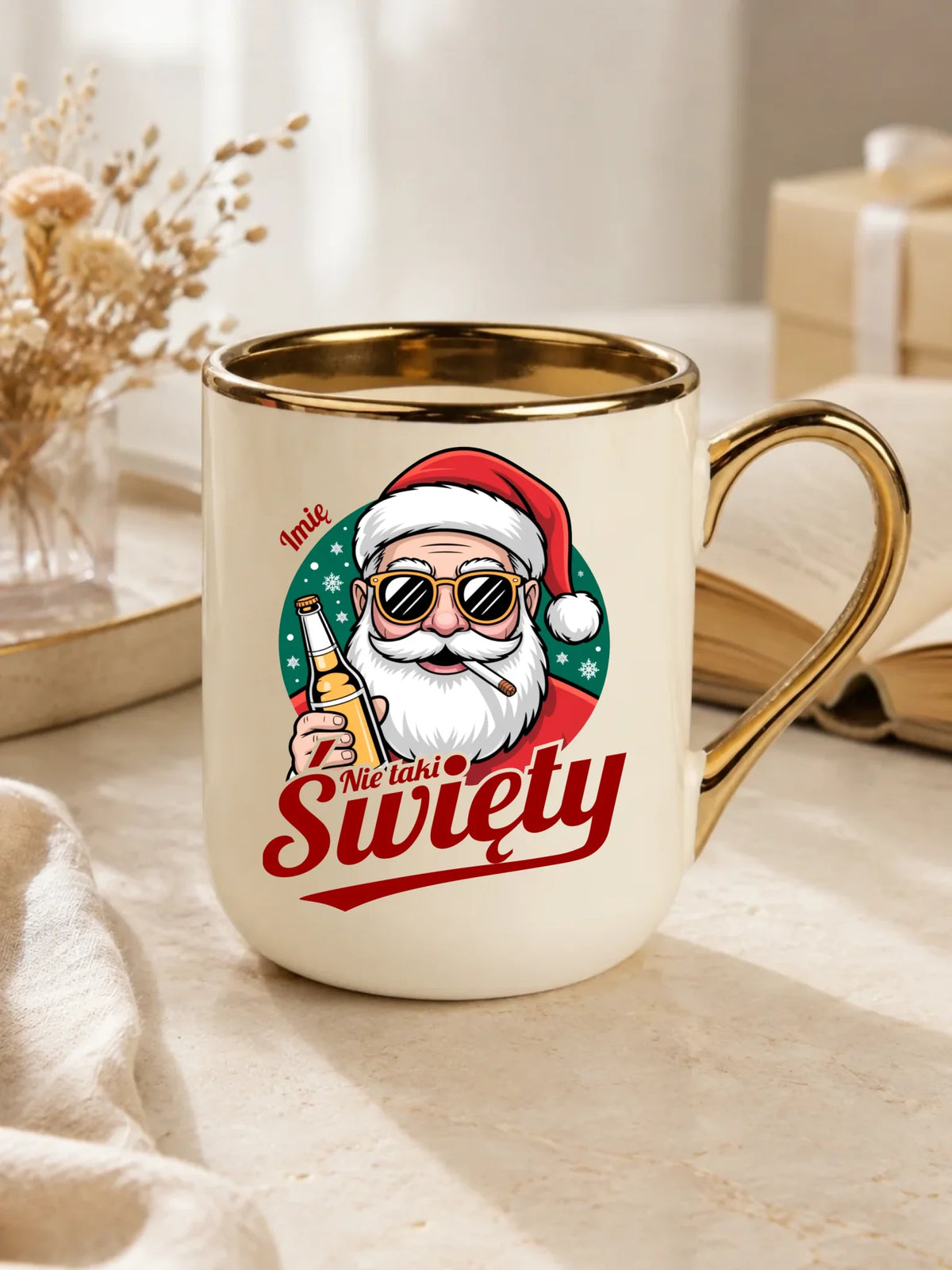 Kubek elegant świąteczny - Mikołaj nie taki święty - personalizowany BN80