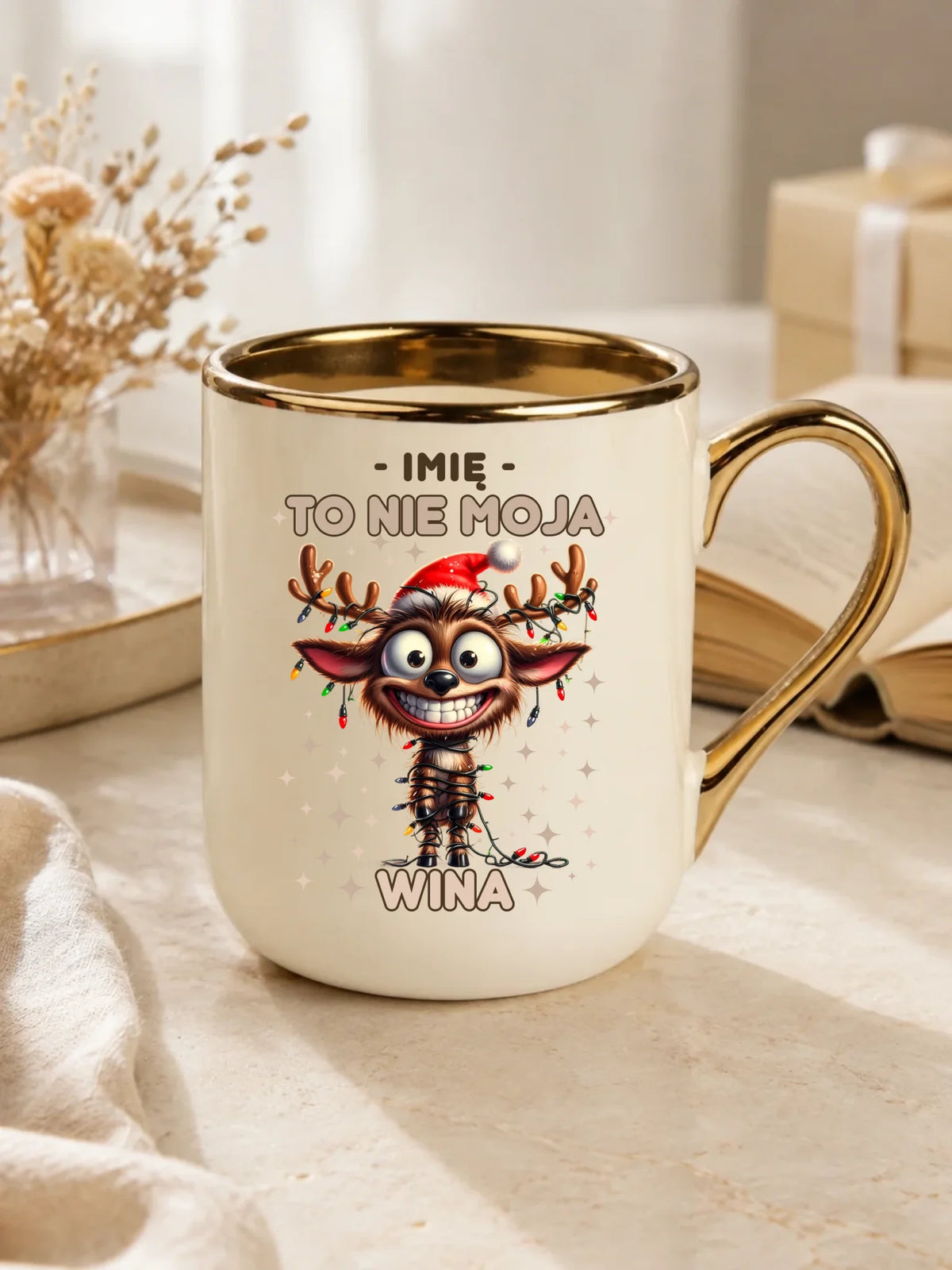 Kubek elegant świąteczny - Renifer To nie moja wina - personalizowany BN93