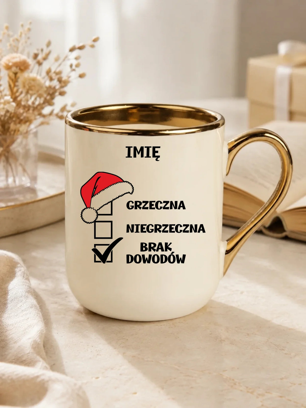 Kubek elegant świąteczny - Grzeczna niegrzeczna brak dowodów - personalizowany BN147