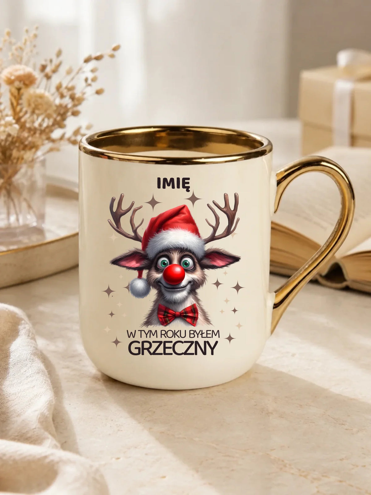 Kubek elegant świąteczny - Renifer W tym roku byłem grzeczny - personalizowany BN96