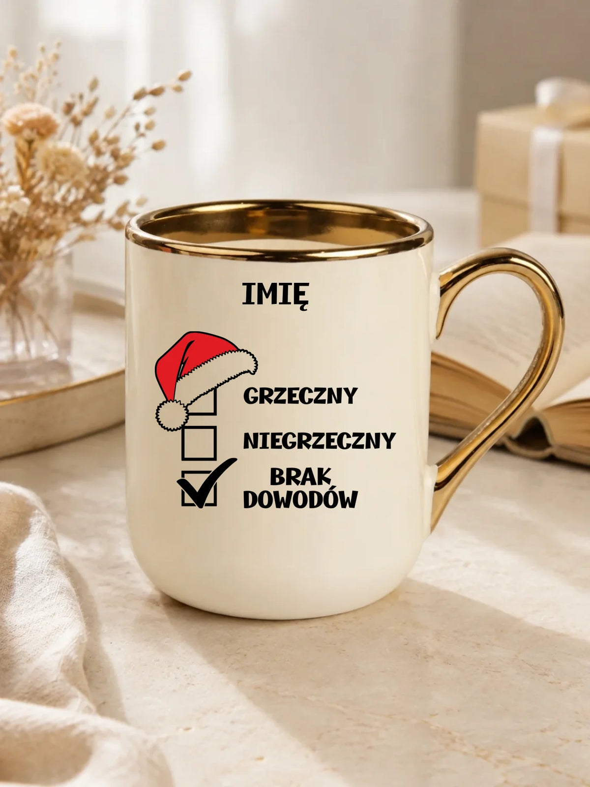 Kubek elegant świąteczny - Grzeczny niegrzeczny brak dowodów - personalizowany BN99