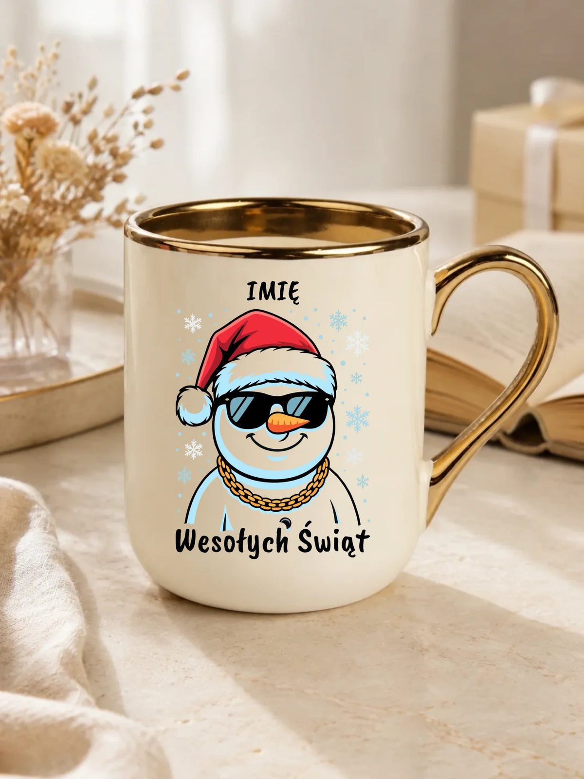 Kubek elegant świąteczny - Wesoły bałwan Wesołych Świąt - personalizowany BN82