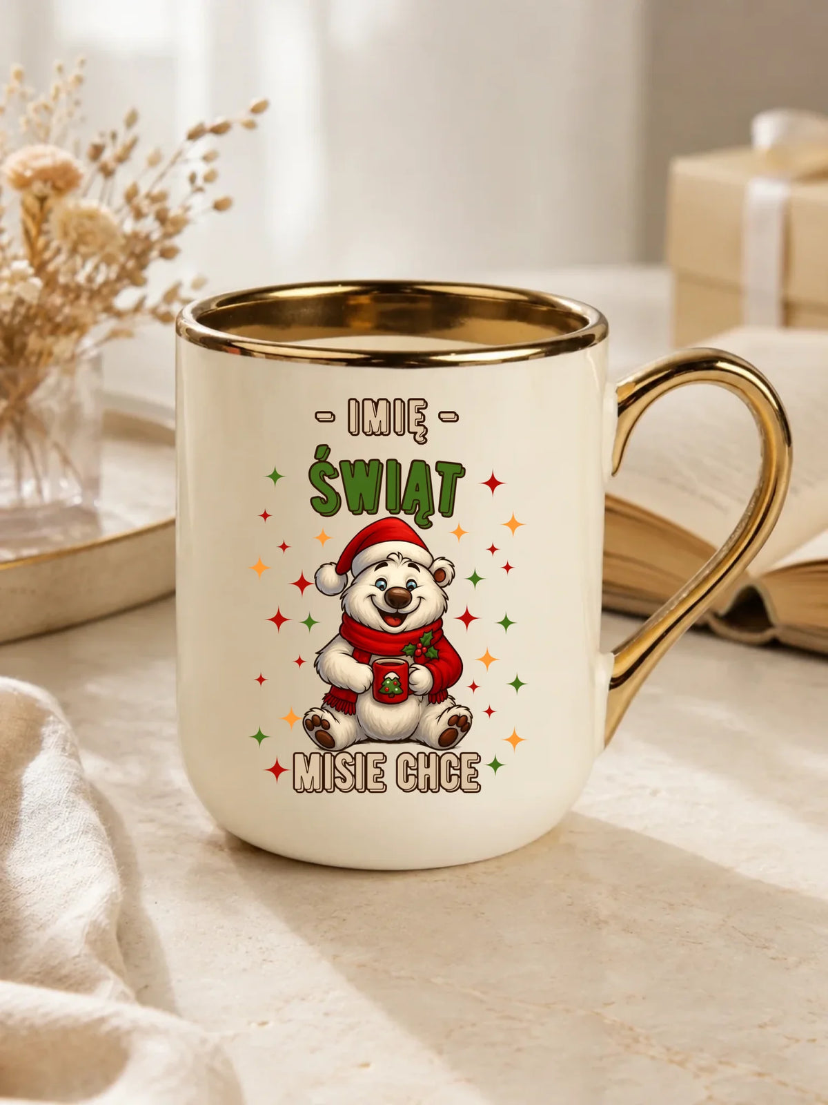 Kubek elegant świąteczny - Misiek Świąt misie chce - personalizowany BN86