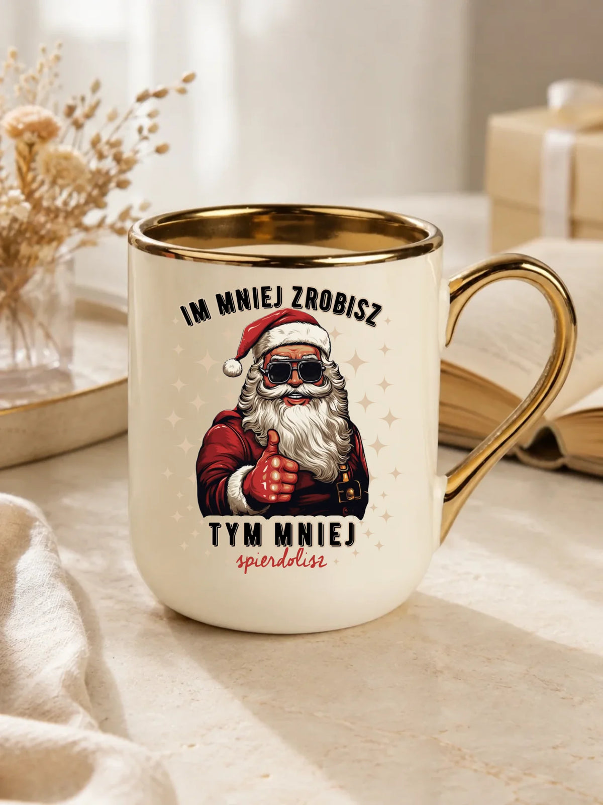 Kubek elegant świąteczny - Im mniej zrobisz tym mniej spie*****sz - bez cenzury BN146