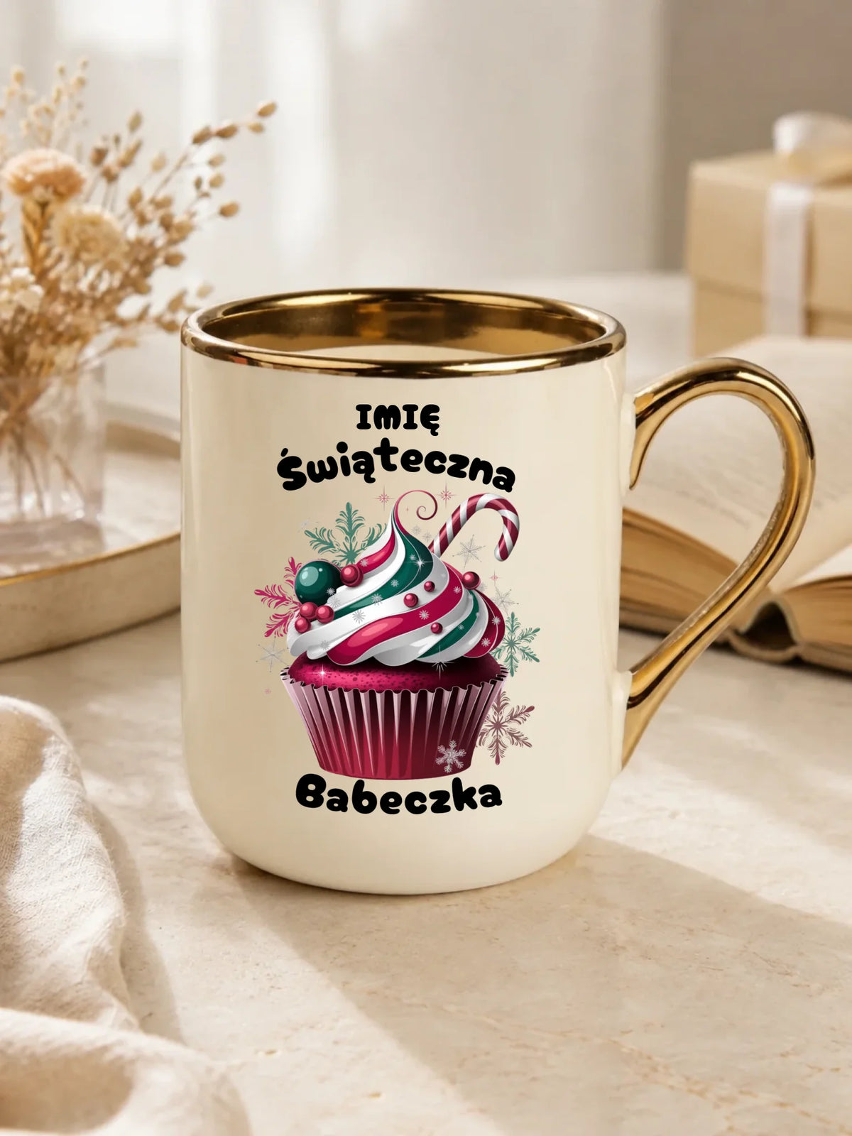 Kubek elegant na święta - Świąteczna babeczka - personalizowany BN30