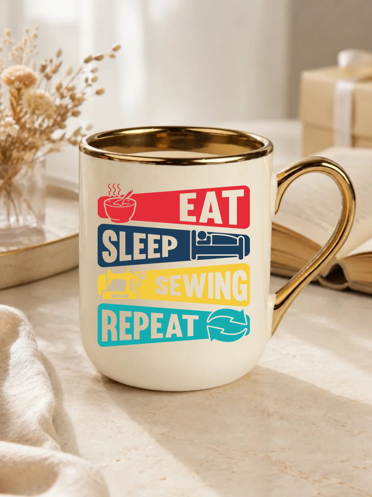 Kubek elegant szyciowy dla krawcowej - Eat sleep sewing repeat HS21