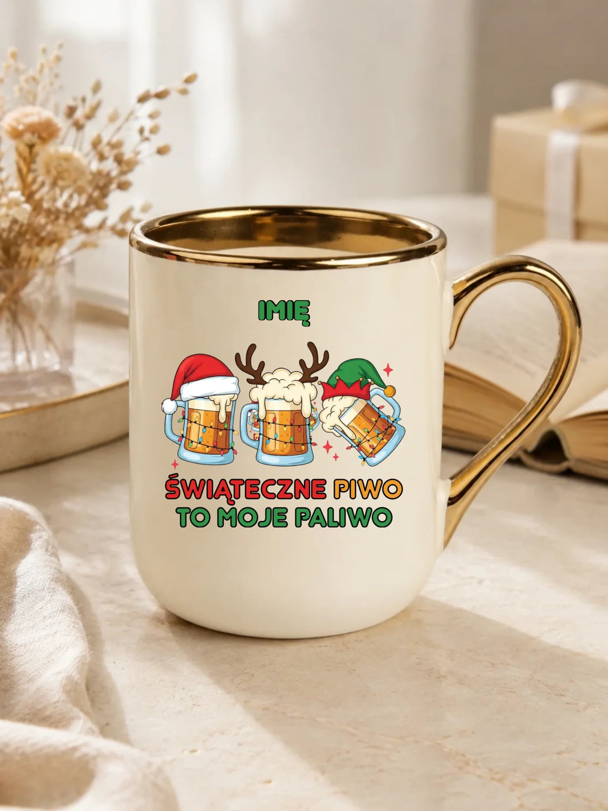 Kubek elegant świąteczny - Świąteczne piwo to moje paliwo - personalizowany BN119