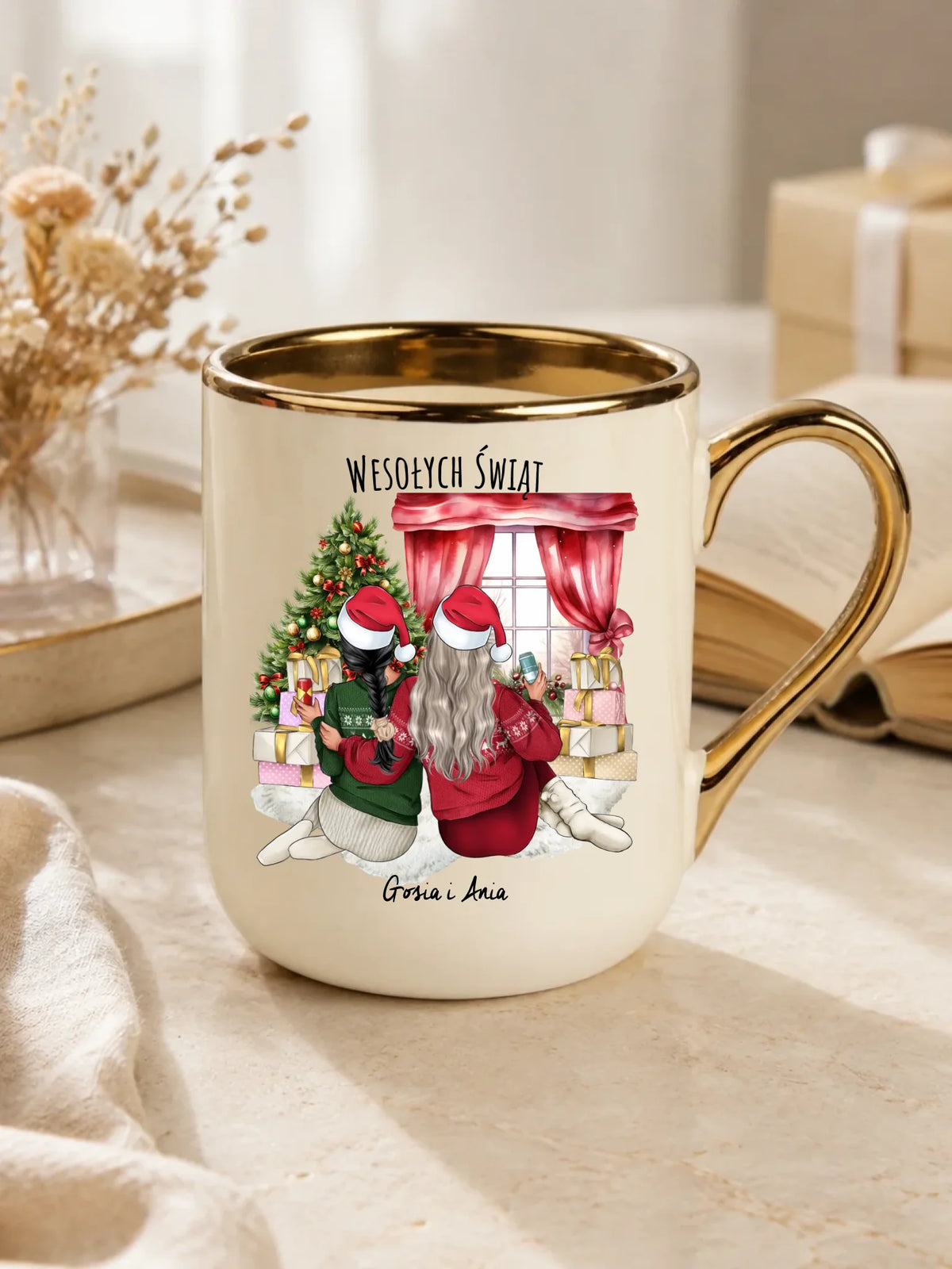 Kubek elegant świąteczny - prezent dla przyjaciółki - 2-4 przyjaciółek - personalizowany PR06