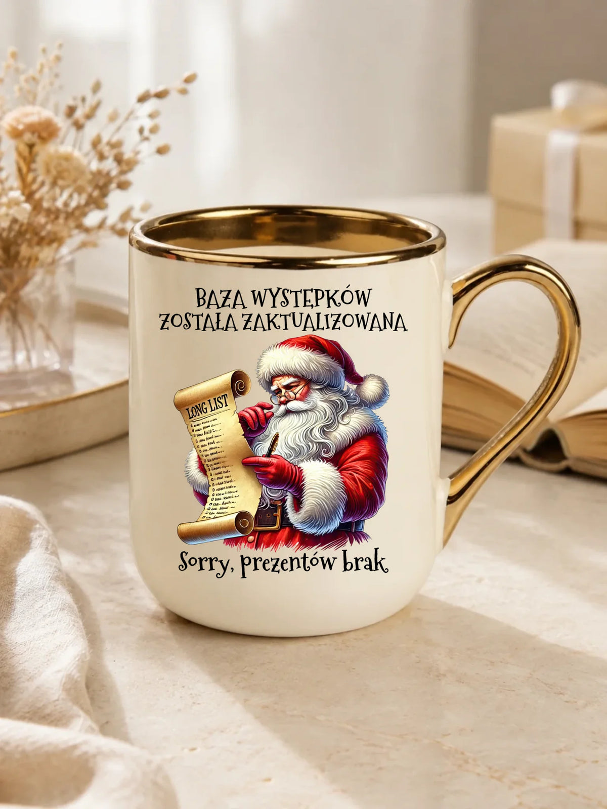 Kubek elegant świąteczny z Mikołajem - Prezentów brak BN07