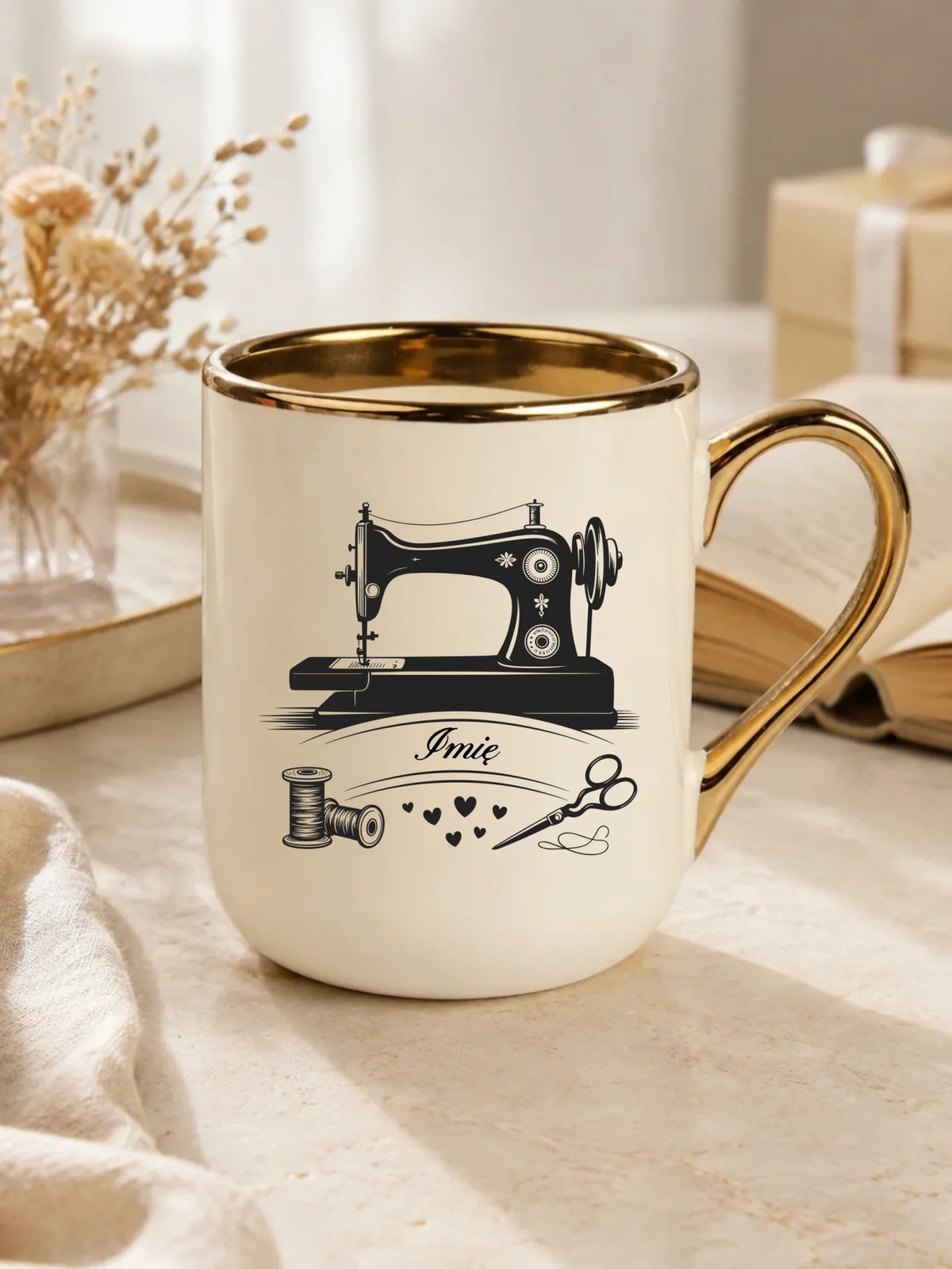 Kubek elegant szyciowy dla krawcowej - Maszyna vintage- personalizowany HS34