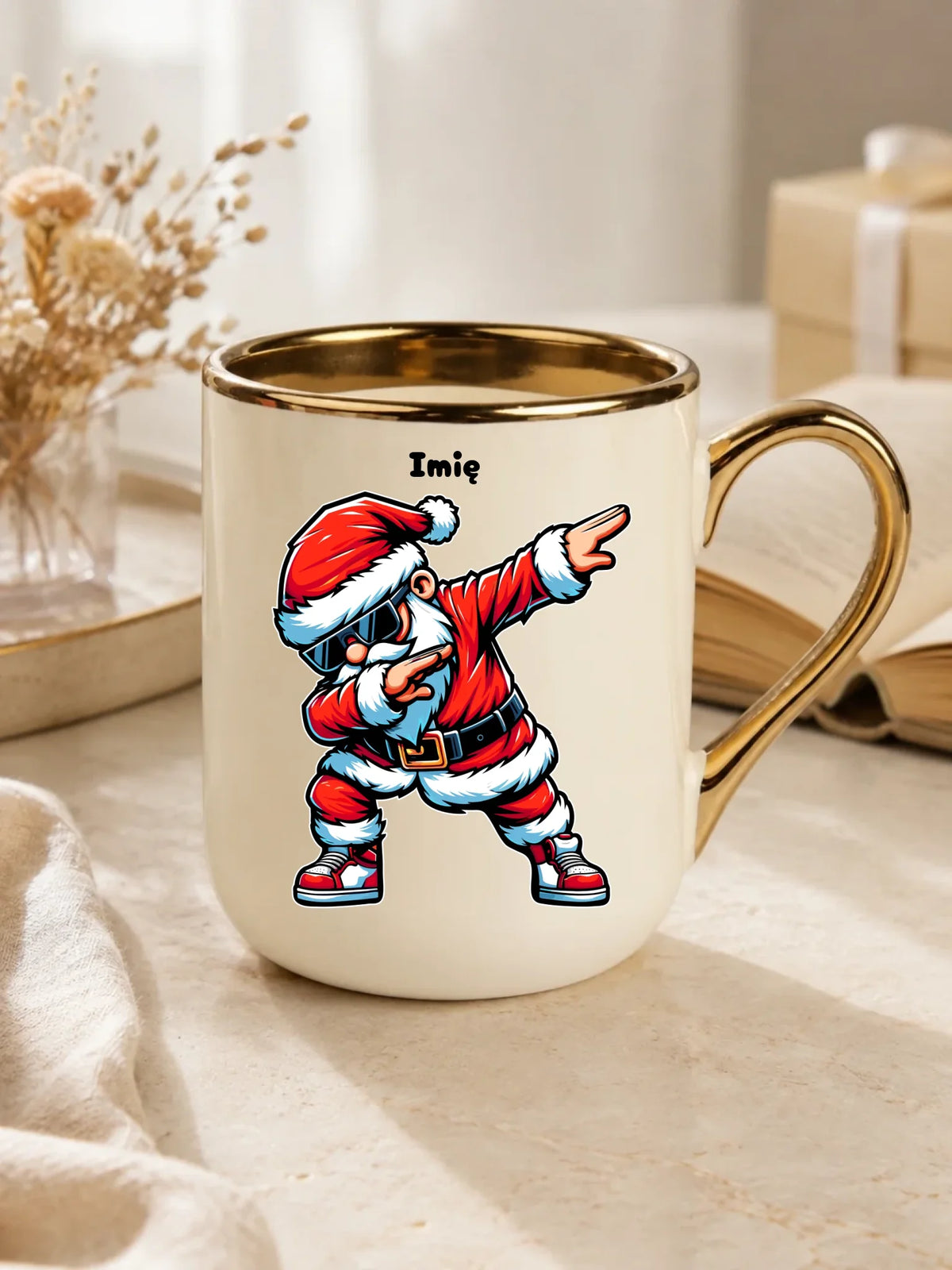 Kubek elegant świąteczny z Mikołajem - na Mikołajki - personalizowany BN136