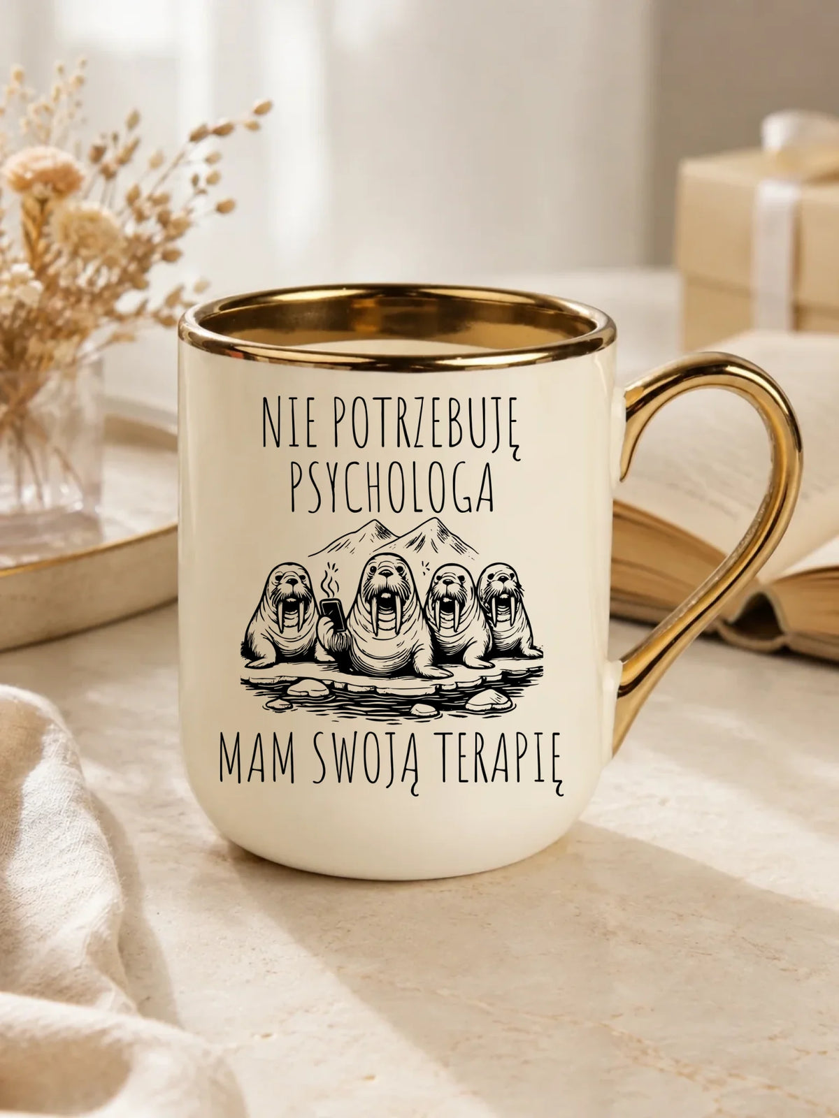 Kubek elegant - prezent dla morsa - Nie potrzebuję psychologa HM14