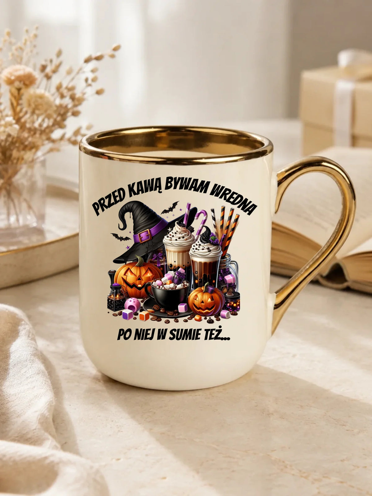 Kubek elegant Halloween – Przed kawą bywam wredna, po niej w sumie też HL30