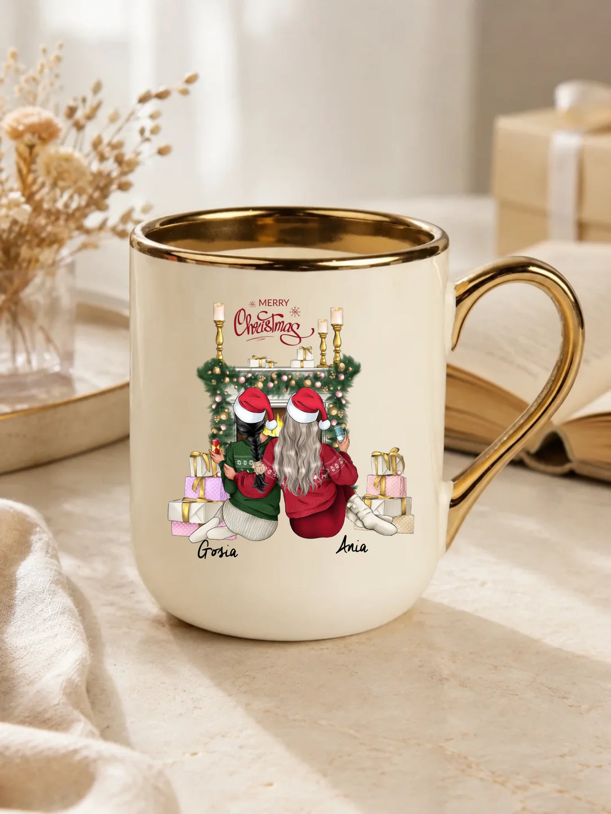 Kubek elegant świąteczny - prezent dla przyjaciółki - personalizowane postacie 2-4 osoby PR04