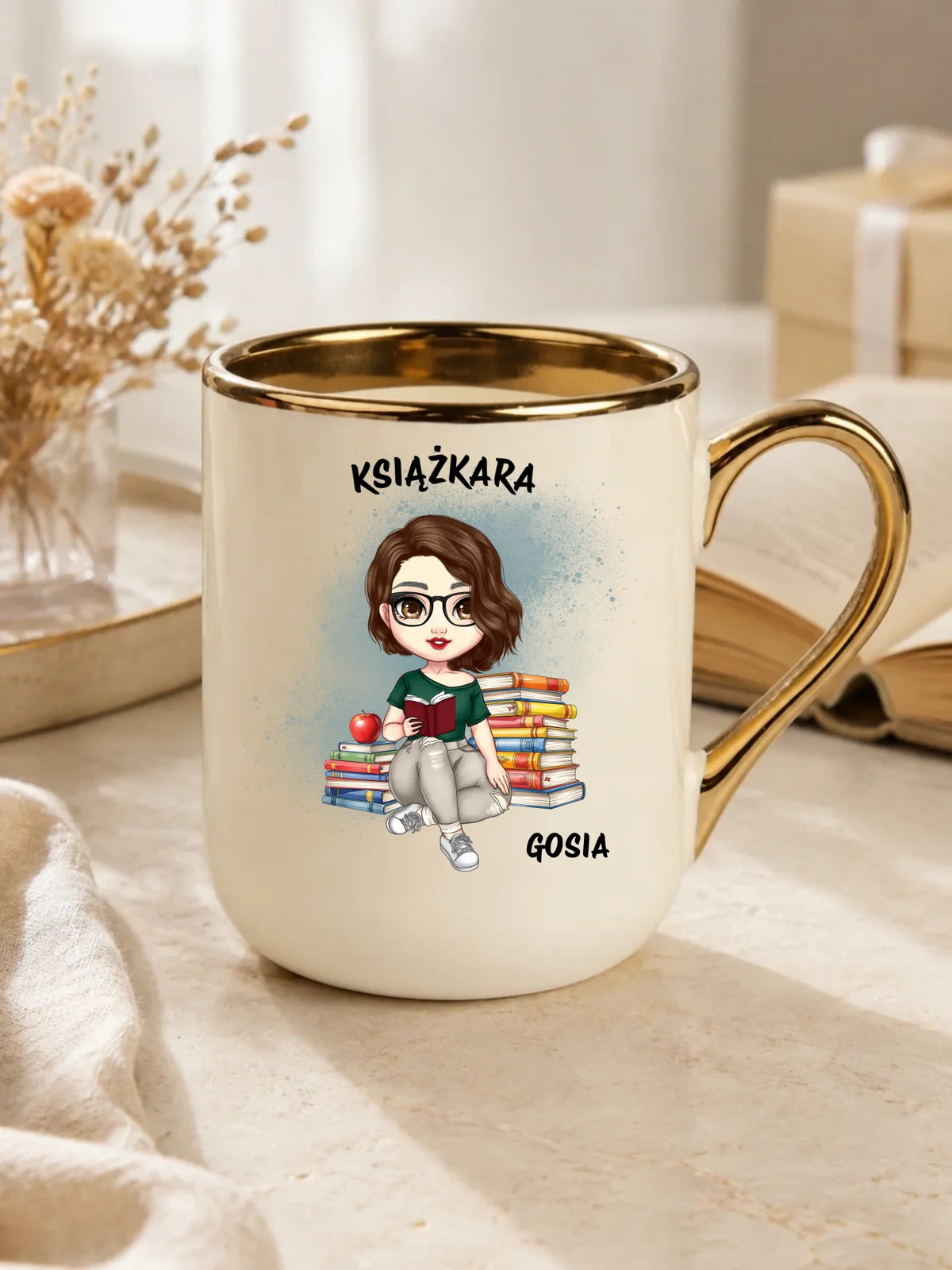 Kubek elegant - Książkara - Prezent dla miłośniczki czytania książek - personalizowany DZ03